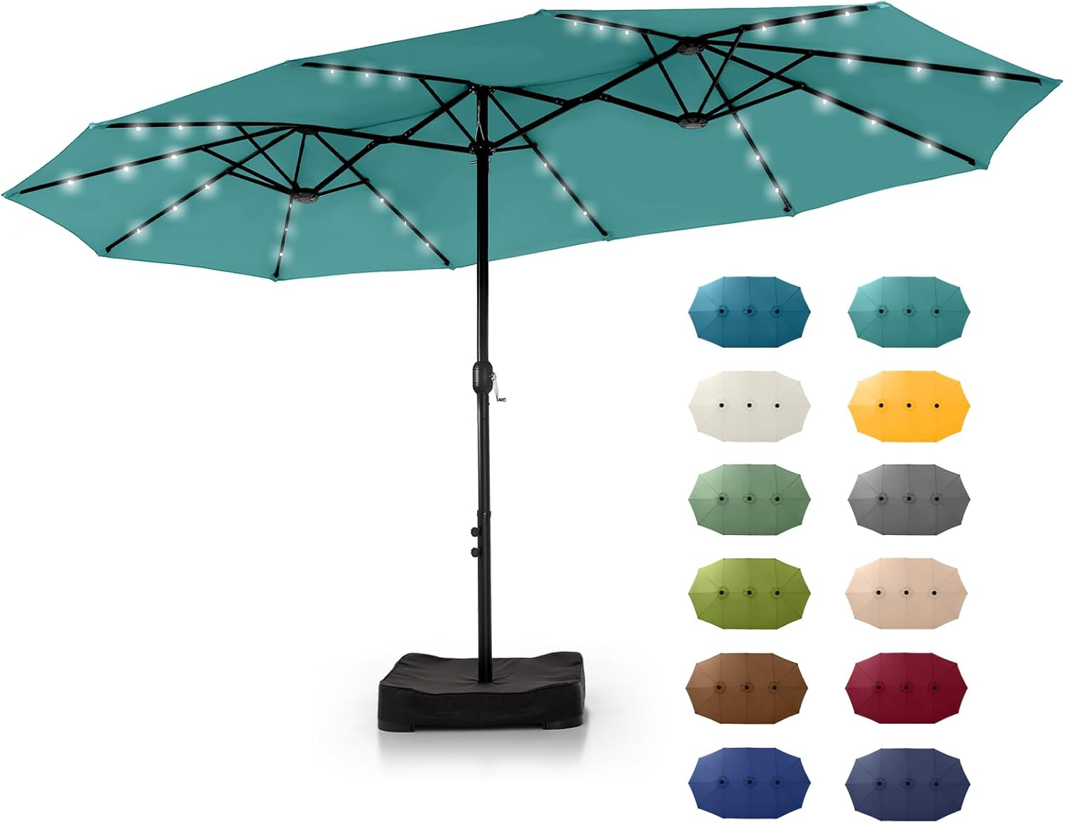 🎉Limited Time Promotion💝Buy 1 Get 1 Free ✨GREEN PARTY 15 ft Rectangle Patio Umbrella with Solar Lights and Base Included