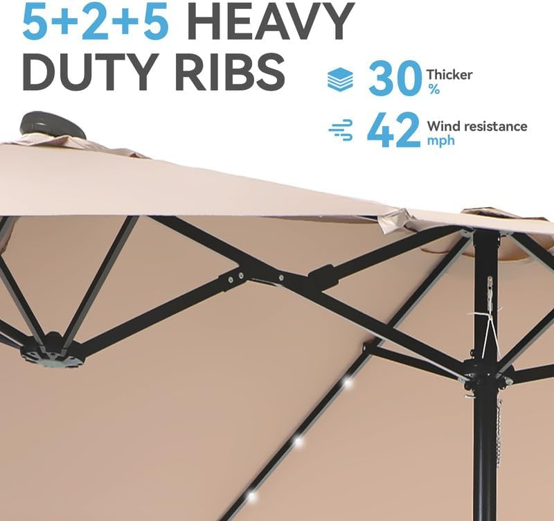🎉Limited Time Promotion💝Buy 1 Get 1 Free ✨GREEN PARTY 15 ft Rectangle Patio Umbrella with Solar Lights and Base Included