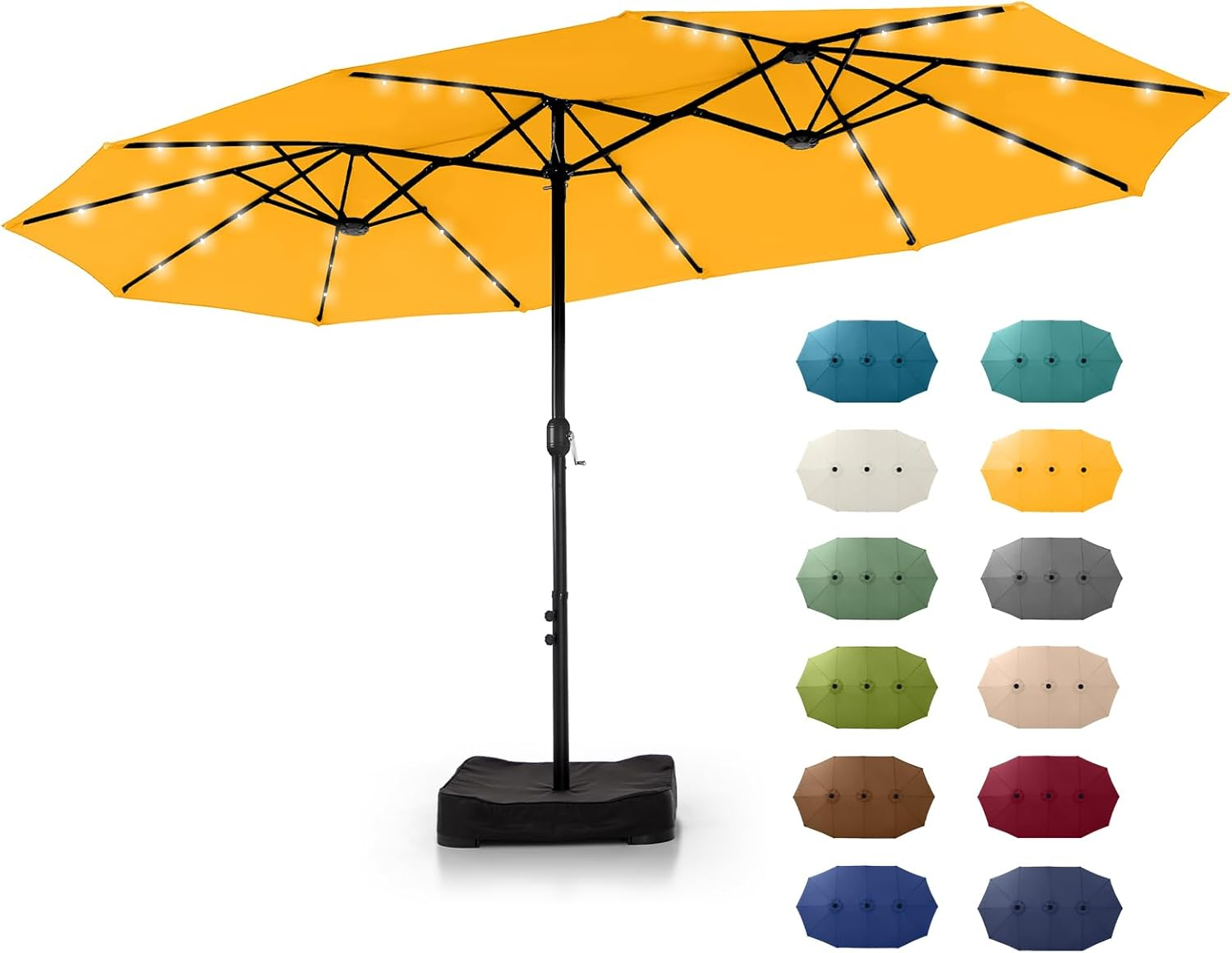 🎉Limited Time Promotion💝Buy 1 Get 1 Free ✨GREEN PARTY 15 ft Rectangle Patio Umbrella with Solar Lights and Base Included