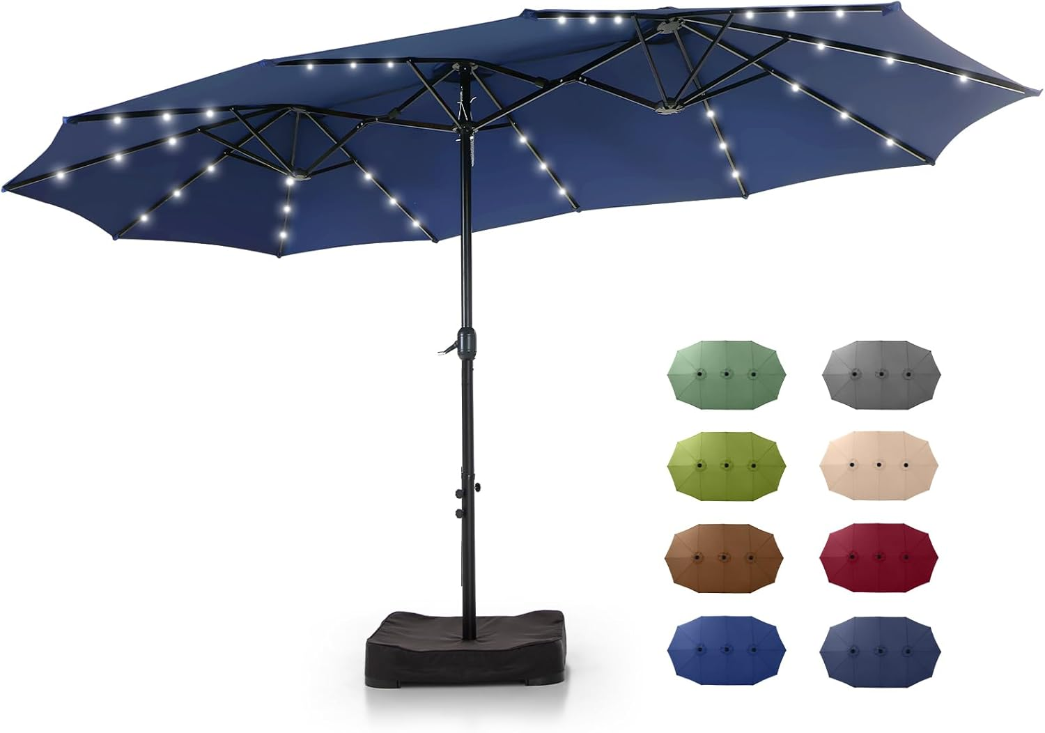 🎉Limited Time Promotion💝Buy 1 Get 1 Free ✨GREEN PARTY 15 ft Rectangle Patio Umbrella with Solar Lights and Base Included