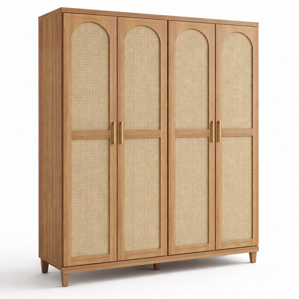 Armario grande con puertas de rejilla madera natural-livunoa