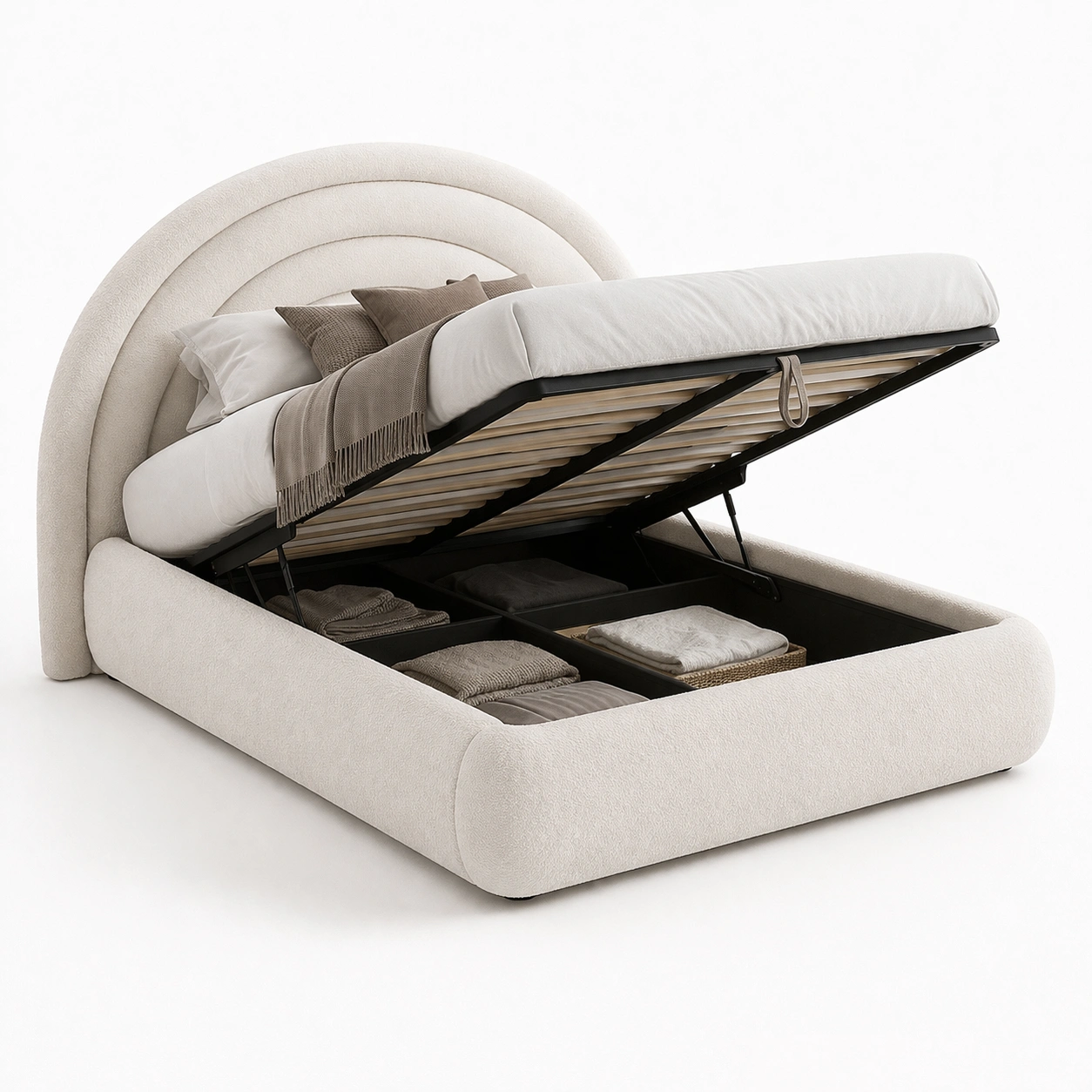 Cama tapizada beige estilo moderno minimalista-livunoa