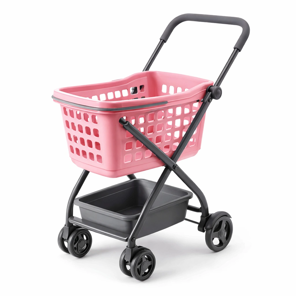 Cesta carrito plegable rosa con bandeja inferior-livunoa