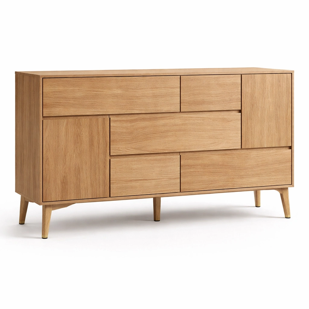 Aparador moderno de madera natural con multiples cajones-livunoa