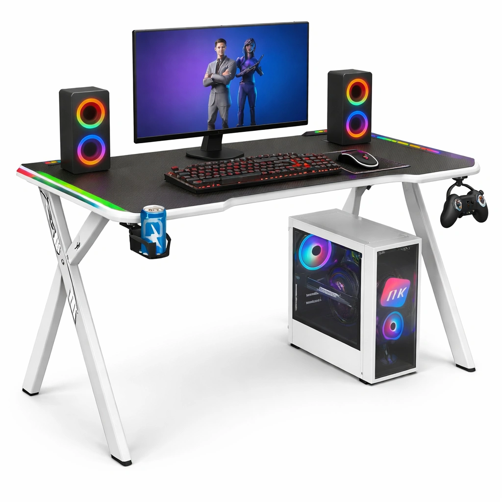 Escritorio gamer con iluminacion RGB y soporte-livunoa