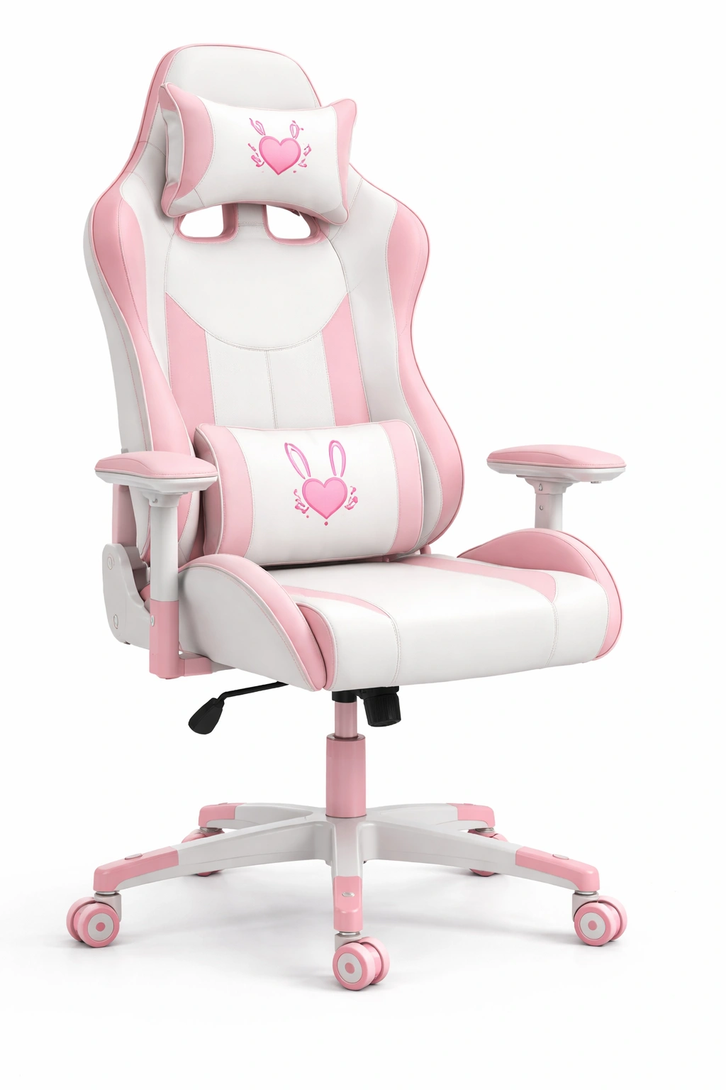 Silla gamer ergonomica rosa y blanca ajustable-livunoa