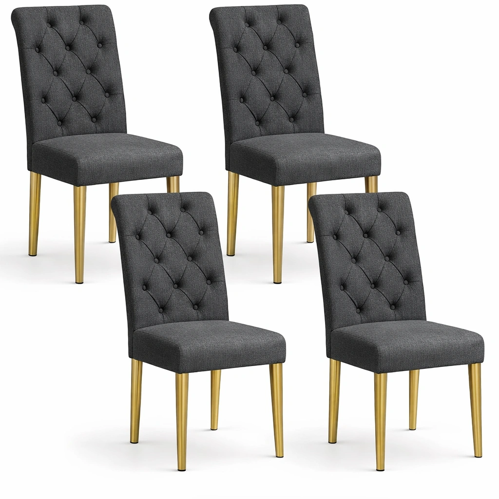 Juego de 4 sillas tapizadas con patas doradas-livunoa