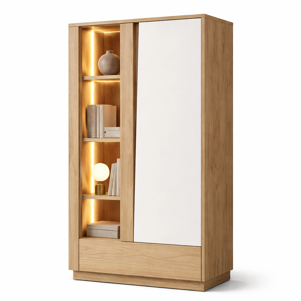 Armario moderno con estantes iluminados y puerta-livunoa