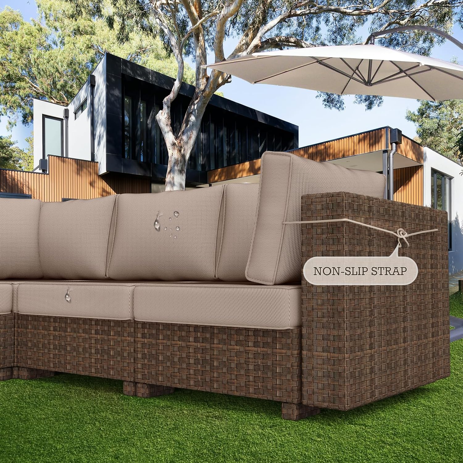 Outdoor Replacement Cushions 14-Piece Waterproof - Patio Furniture Couch Cushions for 6-Seat Sectional Sofa, Durable Outdoor Seat Cushions for Deck, Garden, Backyard (Khaki)