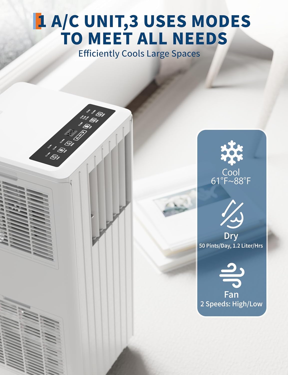 8000 BTU Portable Air Conditioner, 3-in-1 Portable AC Coolin