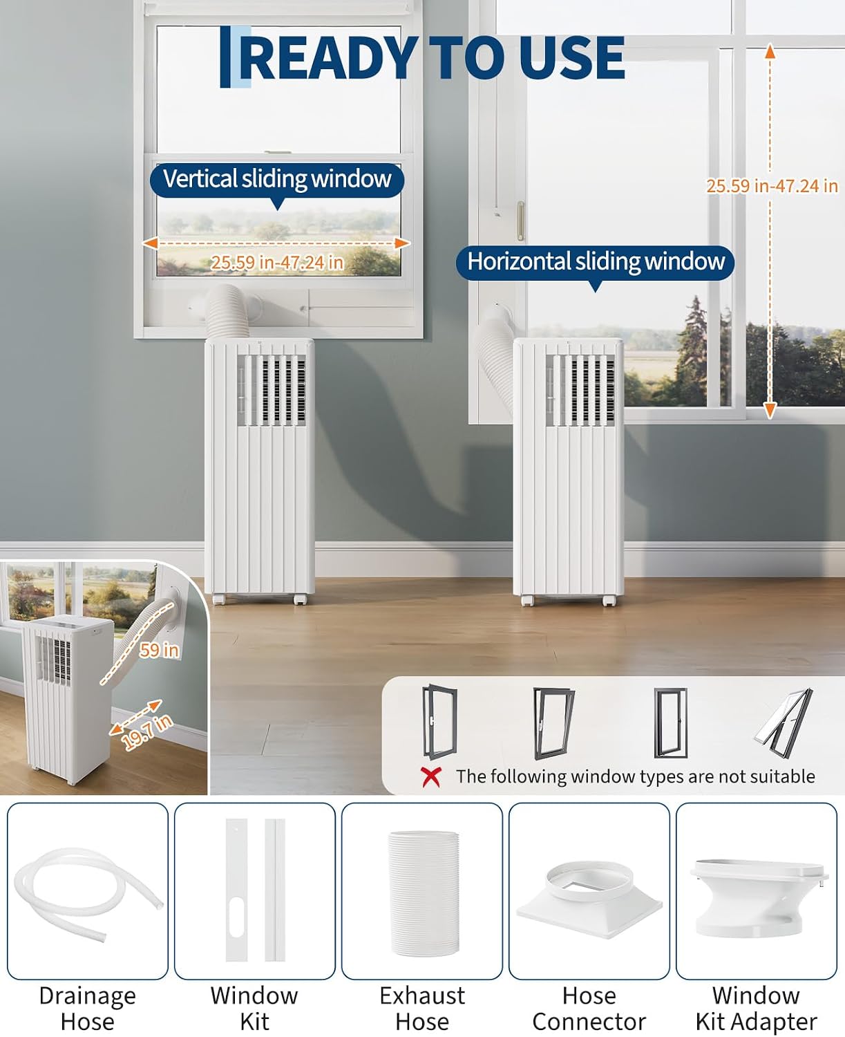 8000 BTU Portable Air Conditioner, 3-in-1 Portable AC Coolin