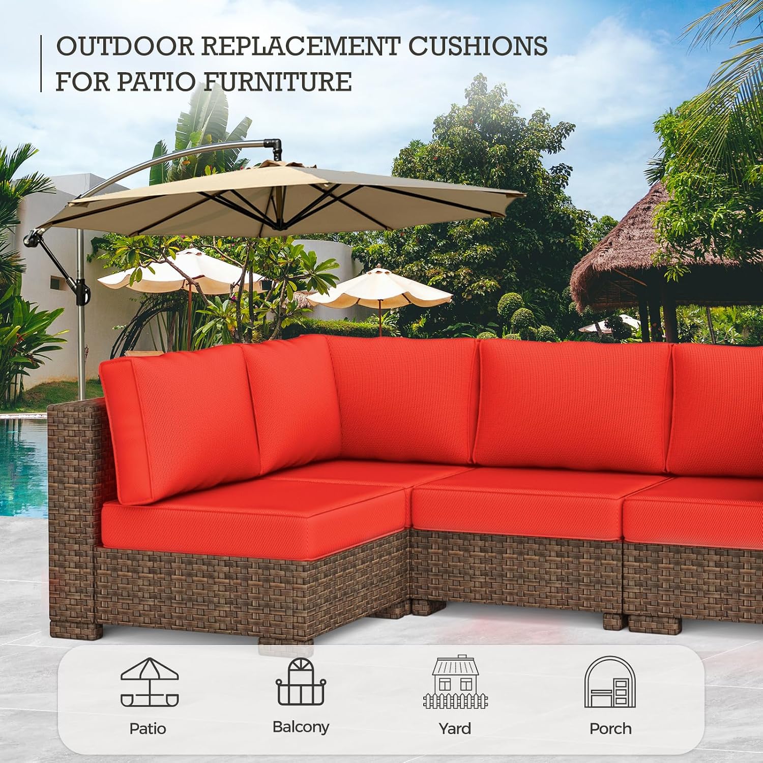 Outdoor Replacement Cushions, Waterproof Outdoor Seat Cushions for Patio Furniture, 14-Piece Couch Cushions Patio Sofa Cushions for Patio 6 Seat Sectional Cushion (Red)