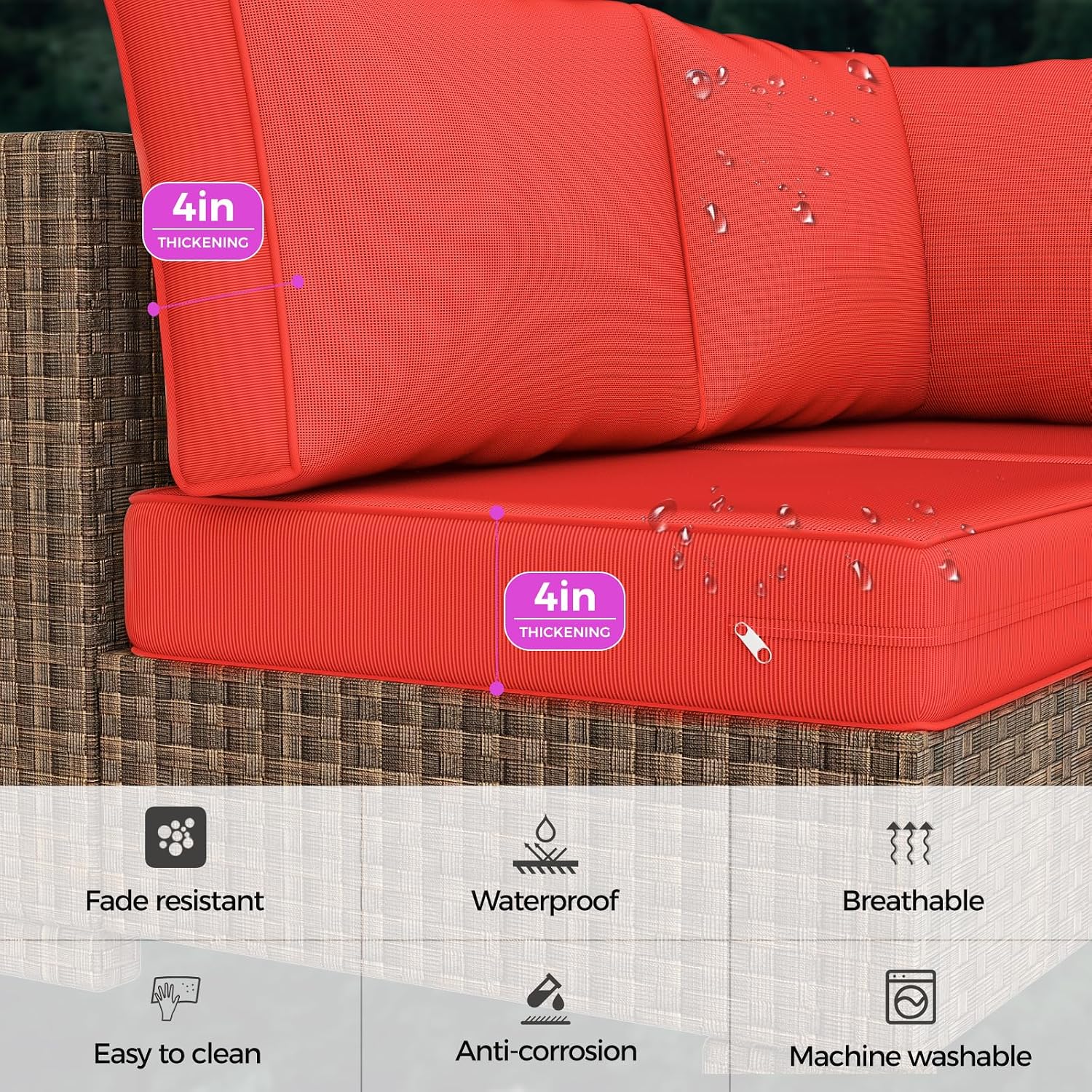 Outdoor Replacement Cushions, Waterproof Outdoor Seat Cushions for Patio Furniture, 14-Piece Couch Cushions Patio Sofa Cushions for Patio 6 Seat Sectional Cushion (Red)