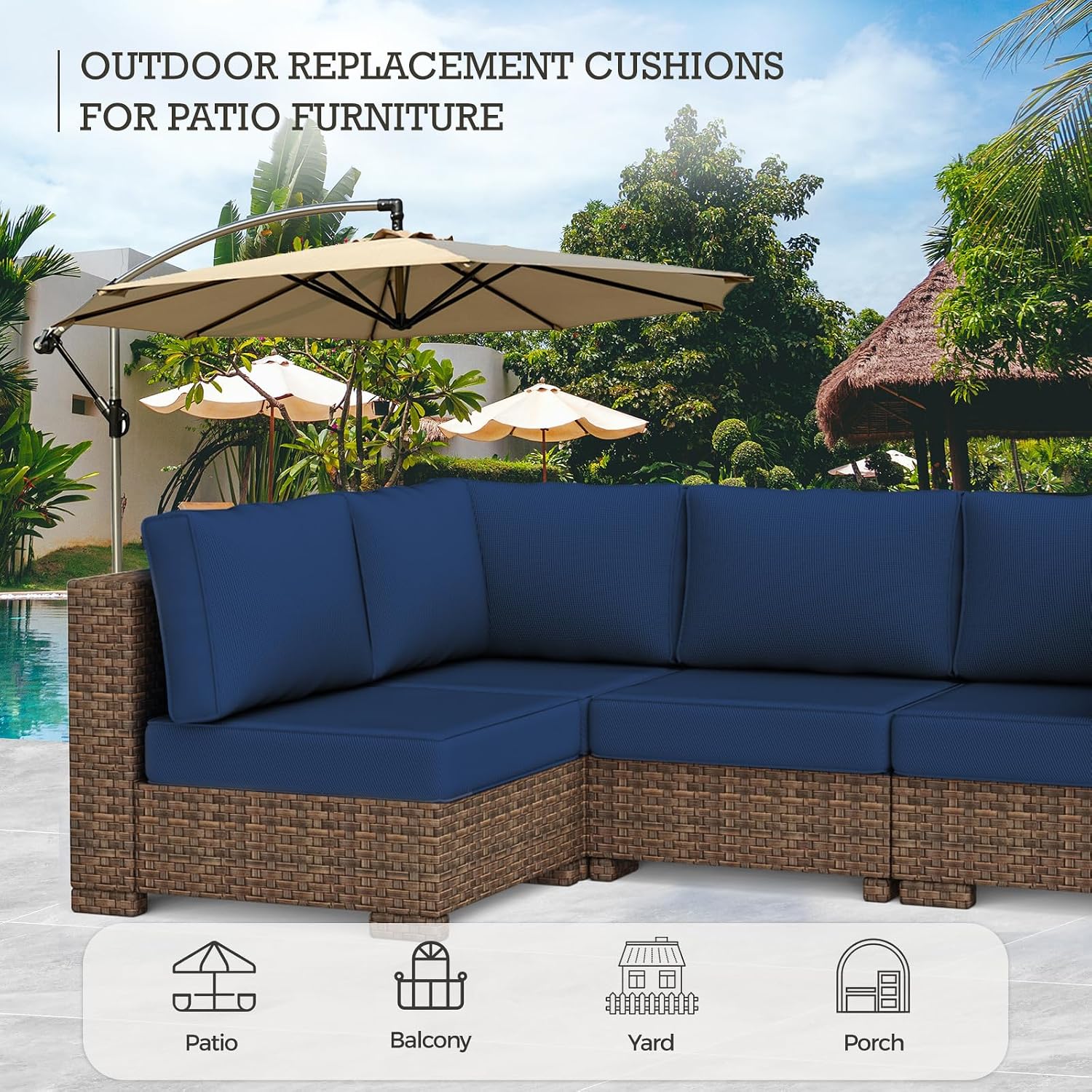 Outdoor Replacement Cushions, Waterproof Outdoor Seat Cushions for Patio Furniture, 14-Piece Couch Cushions Patio Sofa Cushions for Patio 6 Seat Sectional Cushion (Tibetan Blue)