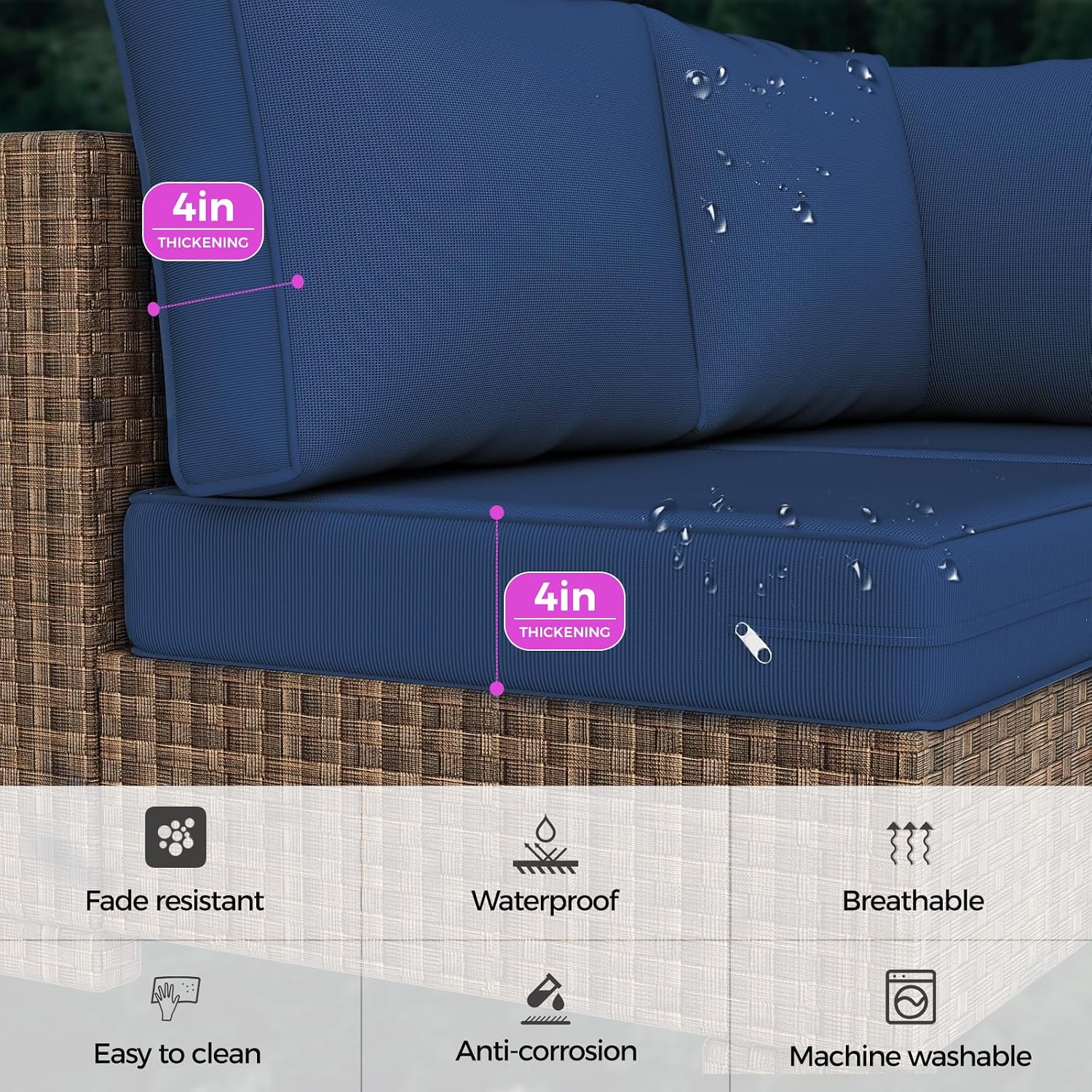 Outdoor Replacement Cushions, Waterproof Outdoor Seat Cushions for Patio Furniture, 14-Piece Couch Cushions Patio Sofa Cushions for Patio 6 Seat Sectional Cushion (Tibetan Blue)