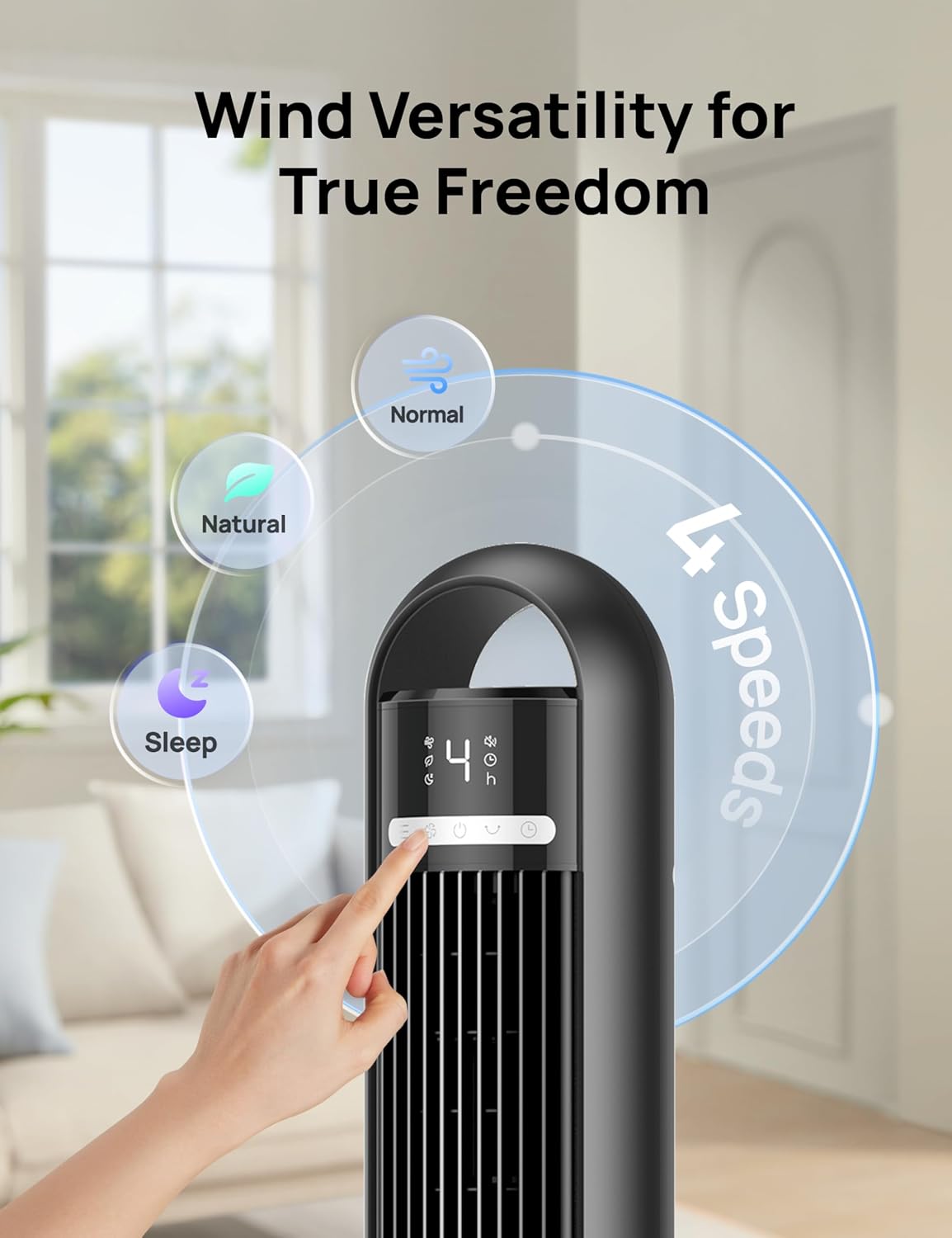 Tower Fan for Bedroom 90° Oscillating Standing Fans for Room with 4 Speeds, 3 Modes