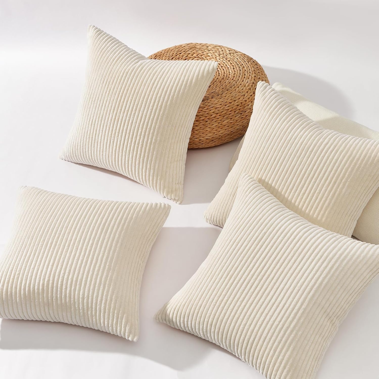 Decorative Beige Cream Throw Pillow Covers Cushion Cases, Set of 4 Soft Velvet Modern Double-Sided Designs