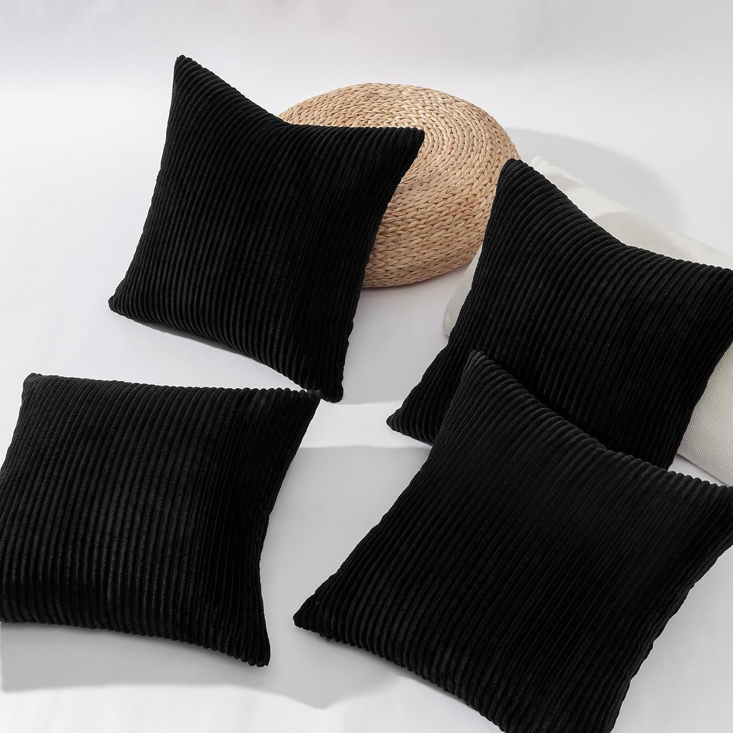 Decorative Black Throw Pillow Covers Cushion Cases, Set of 4 Soft Velvet Modern Double-Sided Designs Match for Home Decor