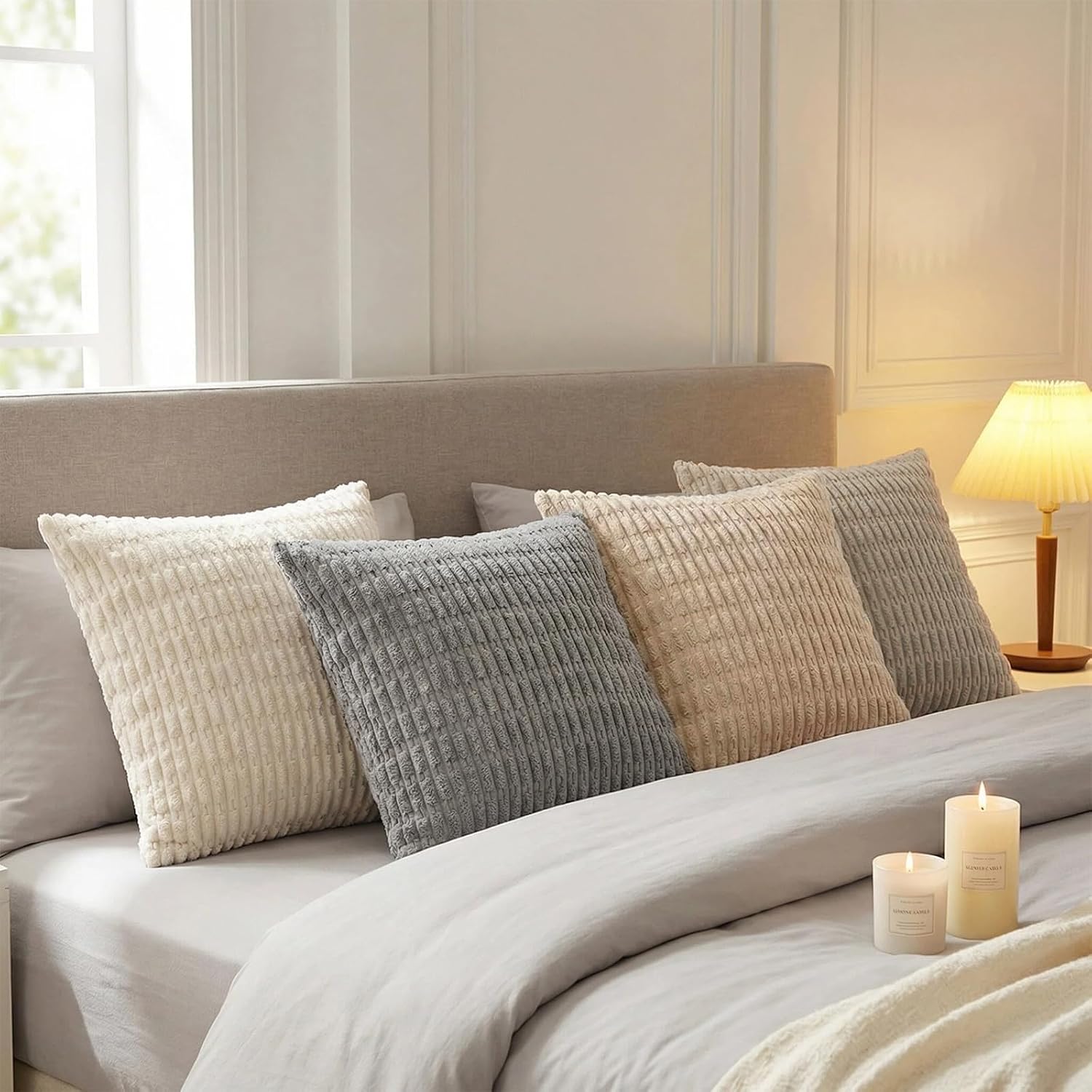4 Packs Decorative Throw Pillow Covers for Living Room Couch Bed, Modern Farmhouse Boho Home Décor Accent Cushion Case, 18" x 18"