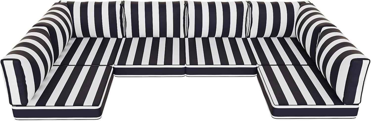 Outdoor Replacement Cushions, Waterproof Outdoor Seat Cushions for Patio Furniture, 14-Piece Couch Cushions Patio Sofa Cushions for Patio 6 Seat Sectional Cushion (Black and White Stripes)