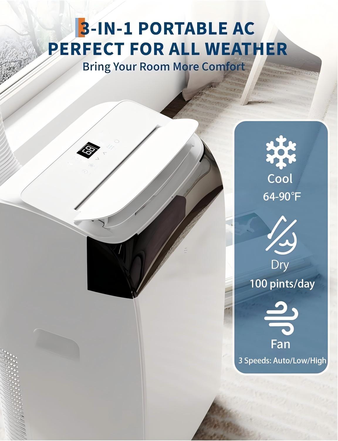 14,000 BTU Portable Air Conditioner, 3-in-1 Portable AC Unit