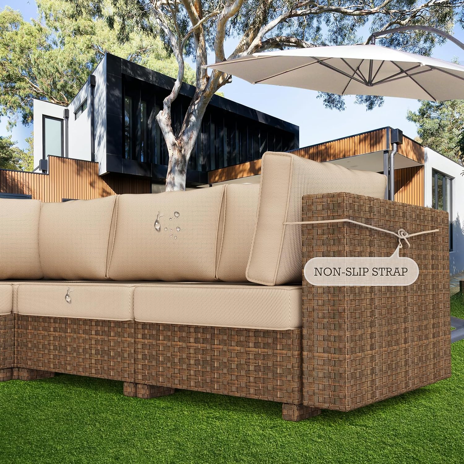 Outdoor Replacement Cushions 14-Piece Waterproof - Patio Furniture Couch Cushions for 6-Seat Sectional Sofa, Durable Outdoor Seat Cushions for Deck, Garden, Backyard (Beige)