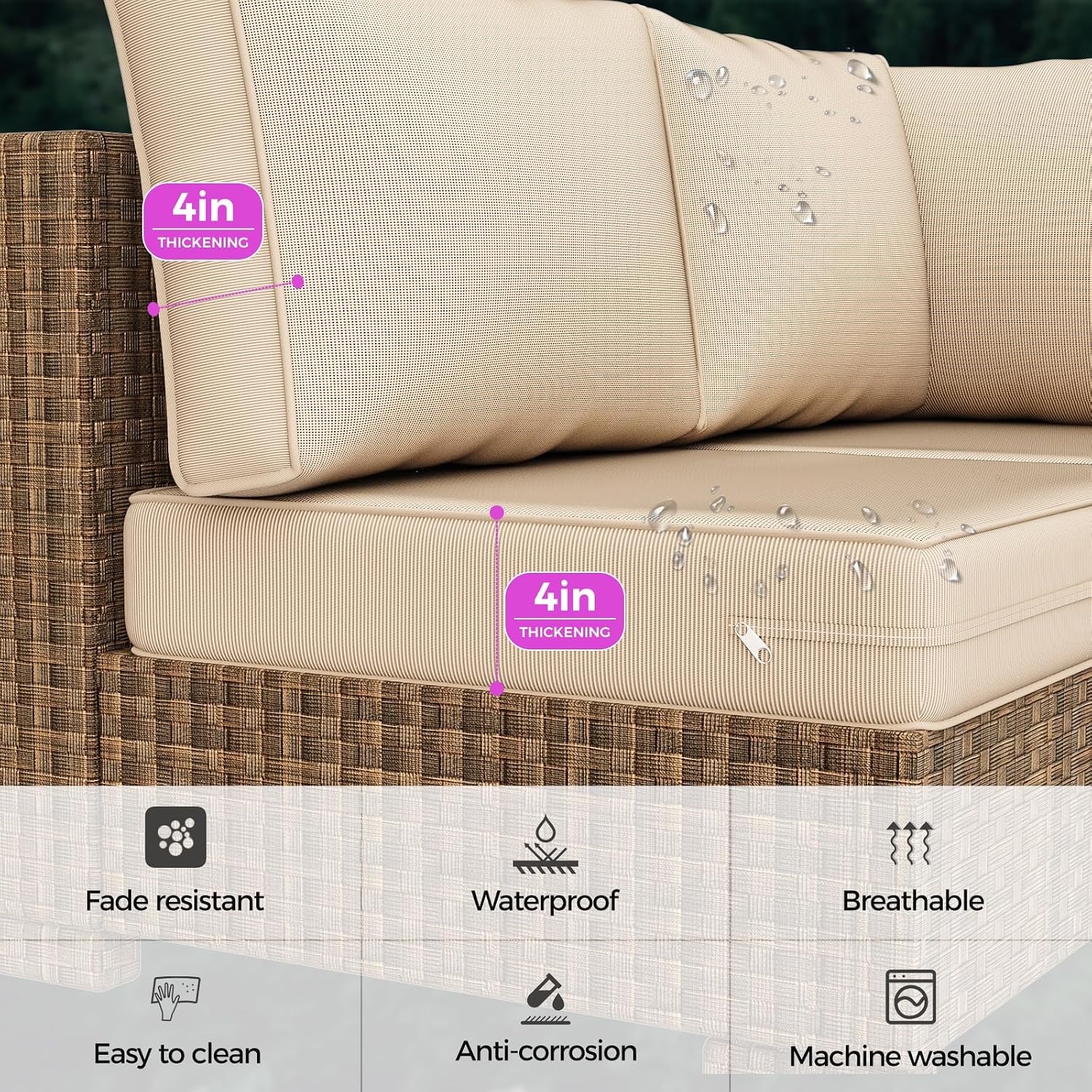 Outdoor Replacement Cushions 14-Piece Waterproof - Patio Furniture Couch Cushions for 6-Seat Sectional Sofa, Durable Outdoor Seat Cushions for Deck, Garden, Backyard (Beige)