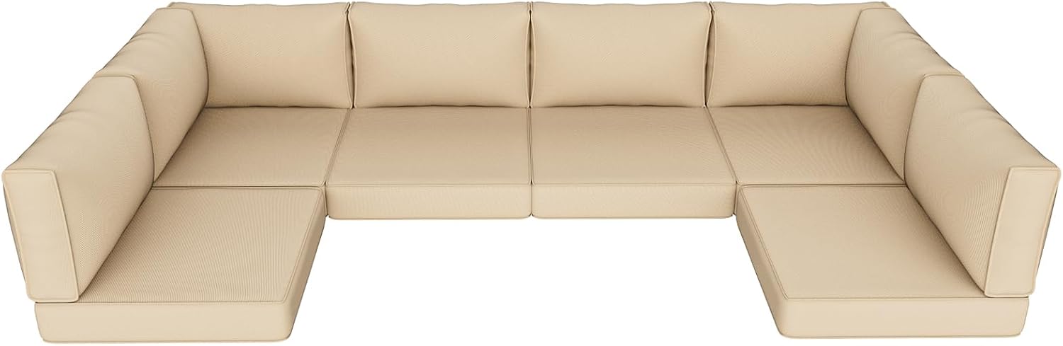 Outdoor Replacement Cushions 14-Piece Waterproof - Patio Furniture Couch Cushions for 6-Seat Sectional Sofa, Durable Outdoor Seat Cushions for Deck, Garden, Backyard (Beige)