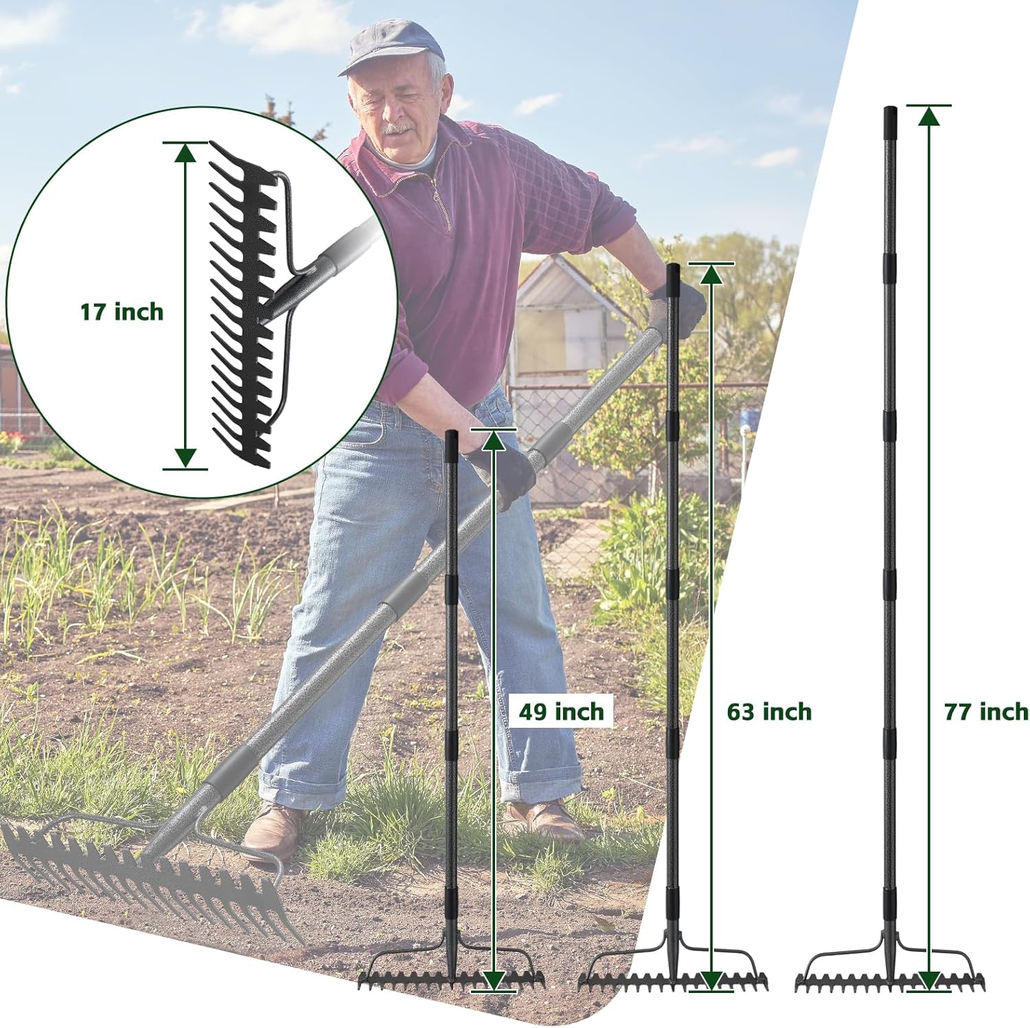  Metal Head Rakes with Stainless Steel Handle