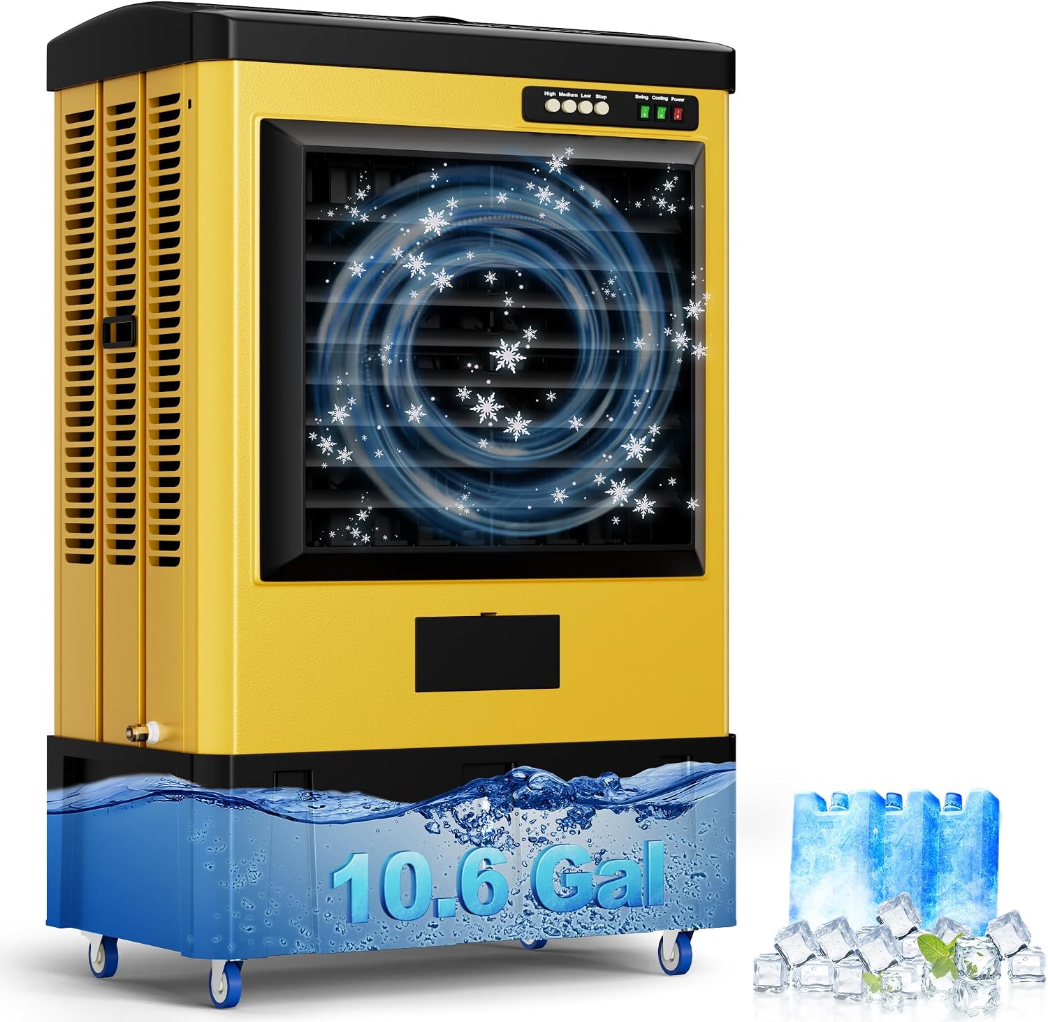 Portable Swamp Cooler, Evaporative Air Cooler with 9.6 Gal Water Tank, Continuous Auto Fill, 3 Ice Packs, 120°Oscillation, Industrial Outdoor Swamp Cooler for Patios 