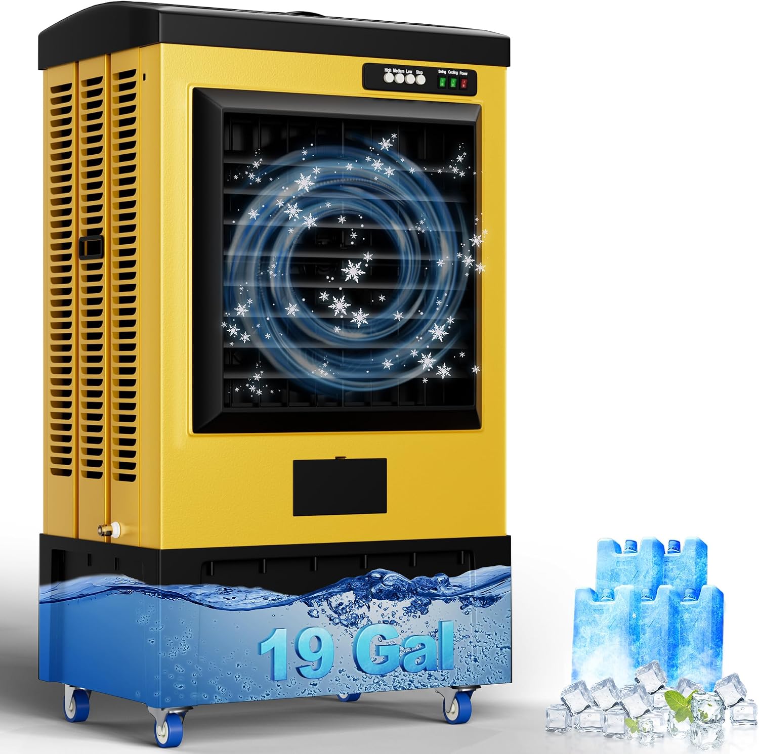 Portable Swamp Cooler, Evaporative Air Cooler with 9.6 Gal Water Tank, Continuous Auto Fill, 3 Ice Packs, 120°Oscillation, Industrial Outdoor Swamp Cooler for Patios 