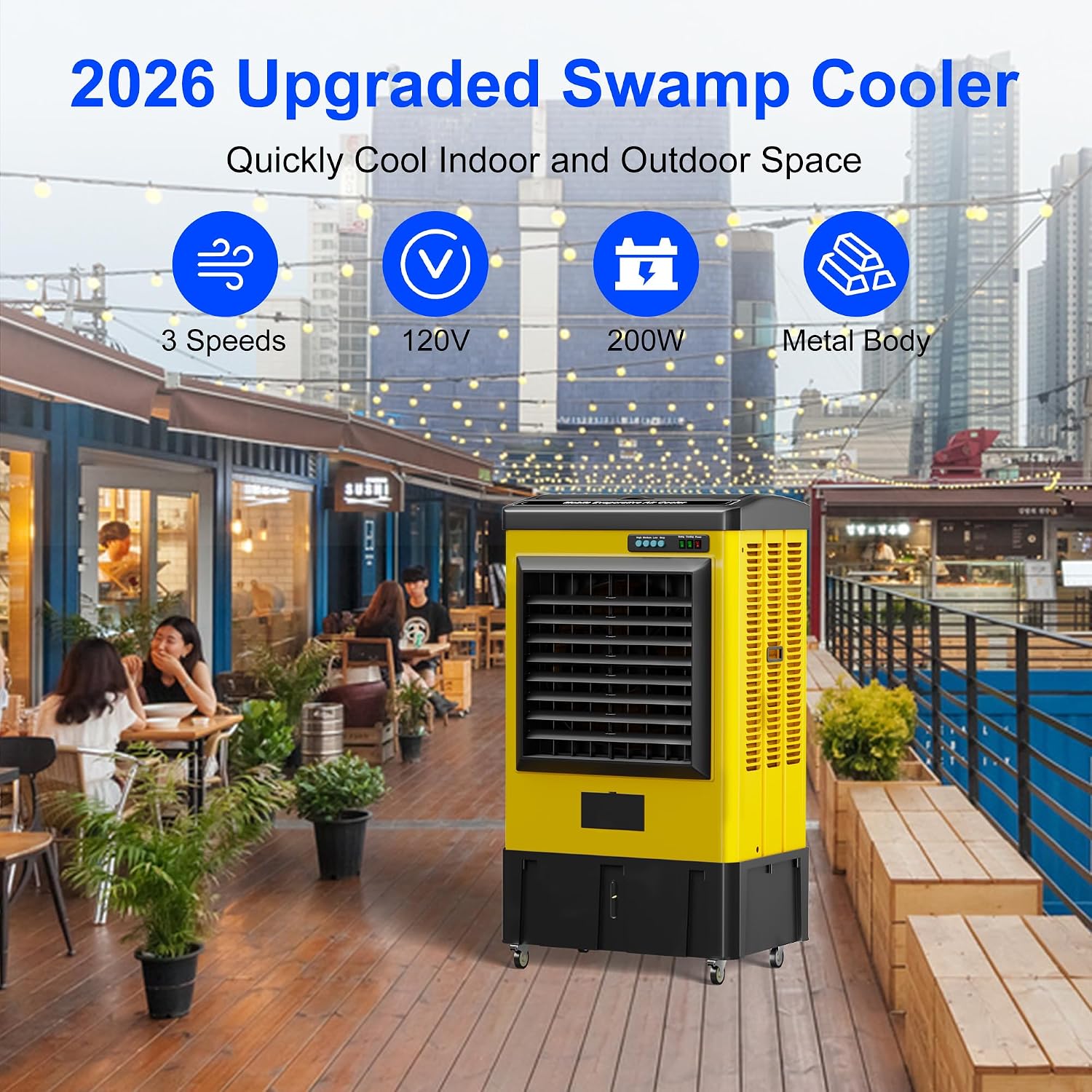Portable Swamp Cooler, Evaporative Air Cooler with 9.6 Gal Water Tank, Continuous Auto Fill, 3 Ice Packs, 120°Oscillation, Industrial Outdoor Swamp Cooler for Patios 