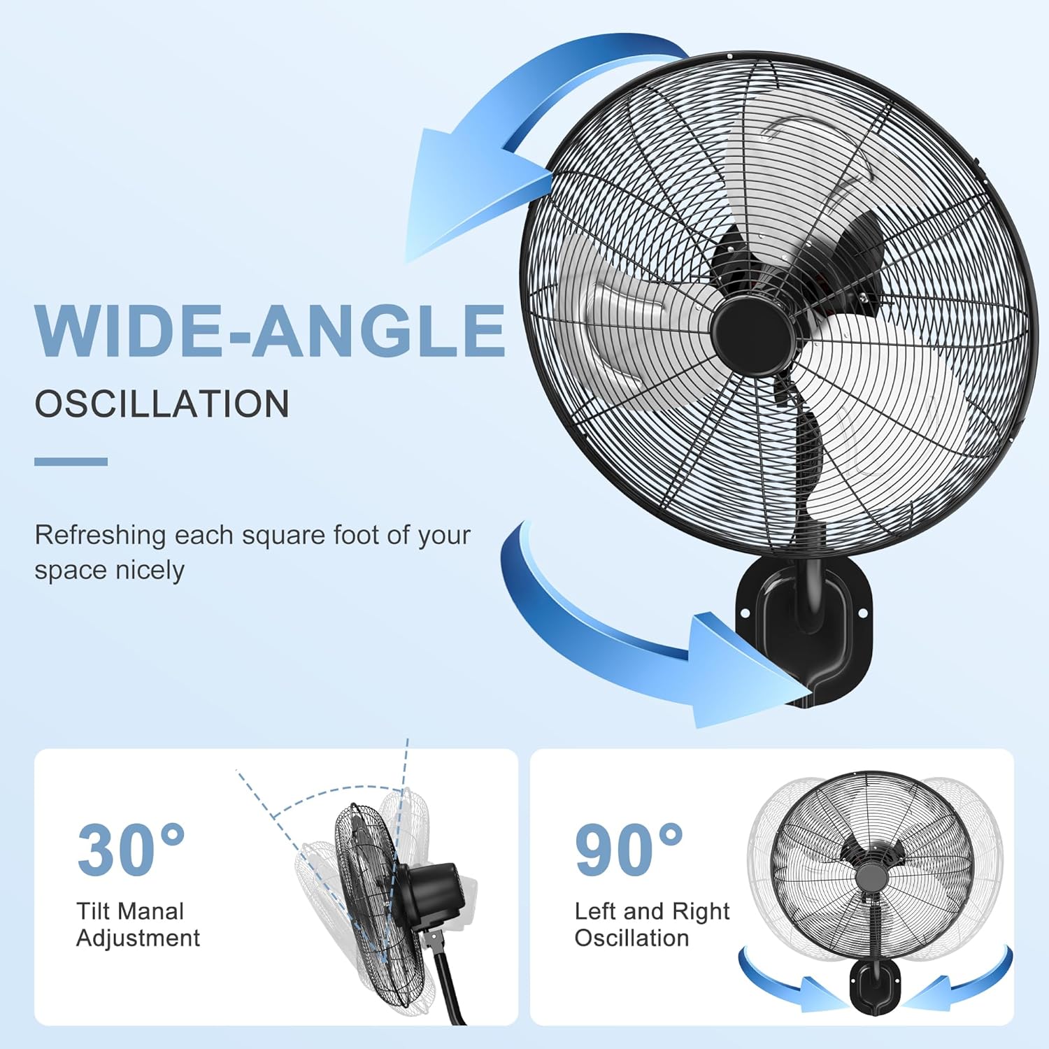 Wall Mount Fan 20inch, Heavy Duty Industrial Outdoor Wall Fan, High Velocity Oscillating Fans with 3 Speeds for Patio, Shop, Greenhouse, Garage, Commercial, Household use 