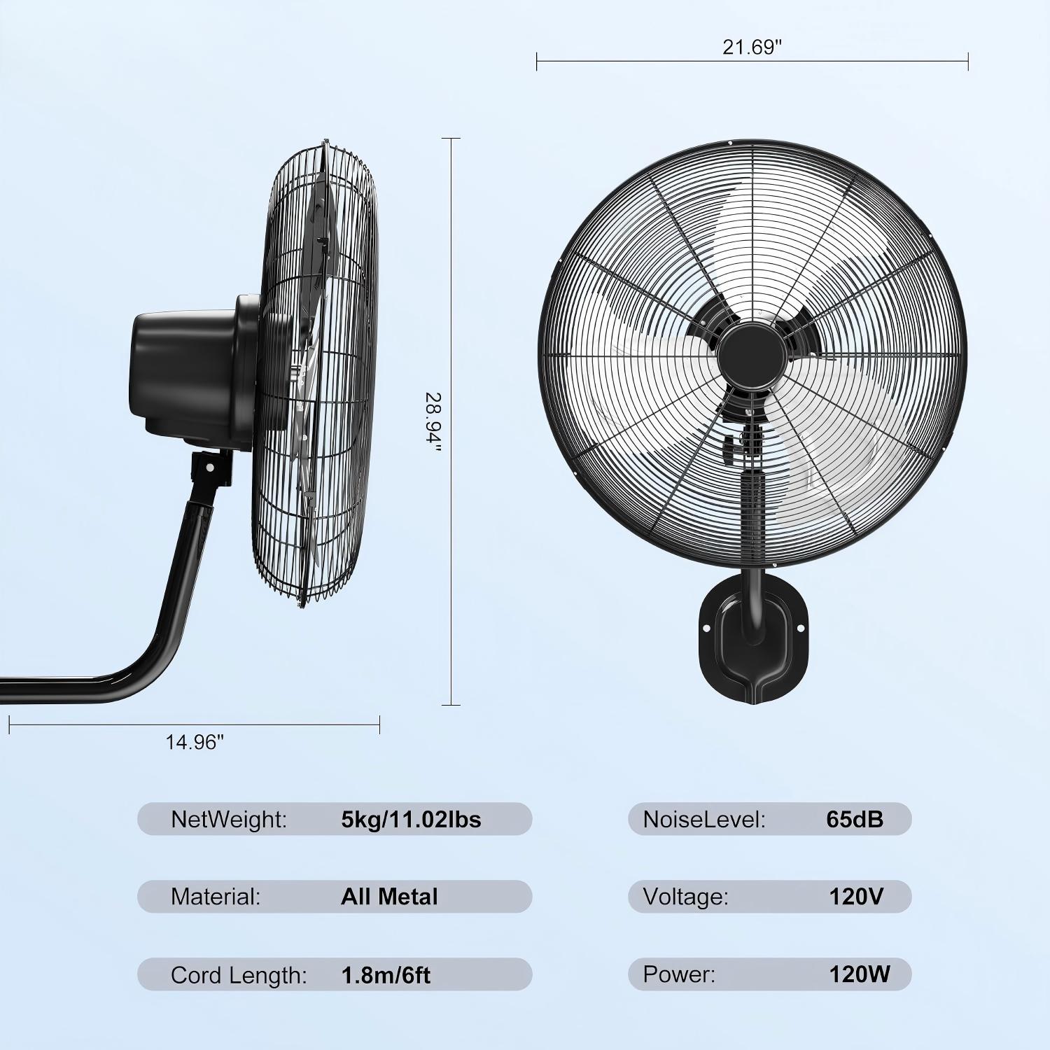 Wall Mount Fan 20inch, Heavy Duty Industrial Outdoor Wall Fan, High Velocity Oscillating Fans with 3 Speeds for Patio, Shop, Greenhouse, Garage, Commercial, Household use 