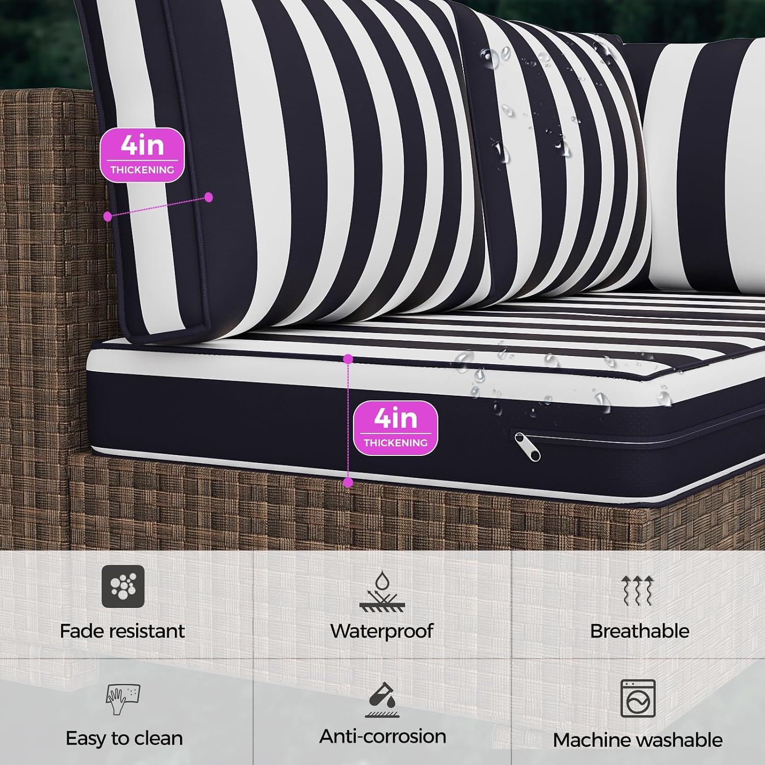 Outdoor Replacement Cushions, Waterproof Outdoor Seat Cushions for Patio Furniture, 14-Piece Couch Cushions Patio Sofa Cushions for Patio 6 Seat Sectional Cushion (Black and White Stripes)