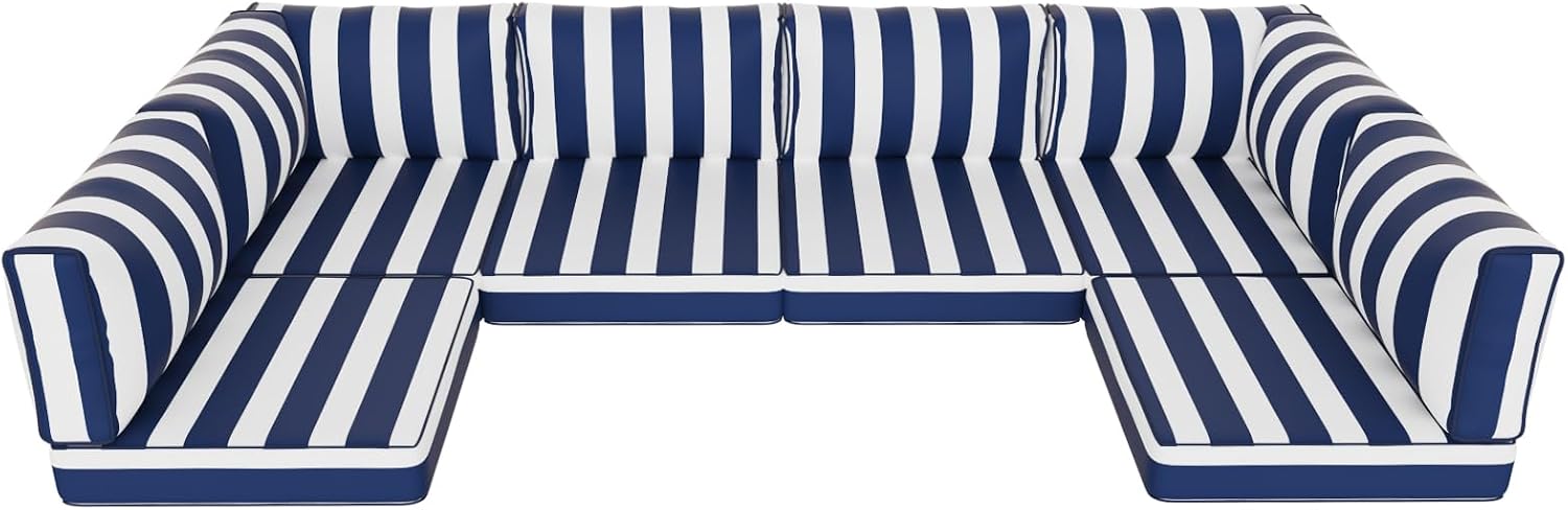 Outdoor Replacement Cushions, Waterproof Outdoor Seat Cushions for Patio Furniture, 14-Piece Couch Cushions Patio Sofa Cushions for Patio 6 Seat Sectional Cushion (Blue and White Stripes)
