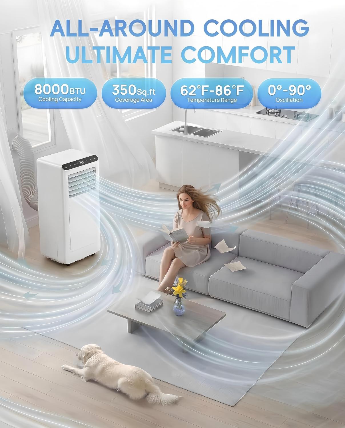 8000 BTUs Portable Air Conditioners,350 Sq.Ft. Ceer 6.2,DOE 5K BTUs 