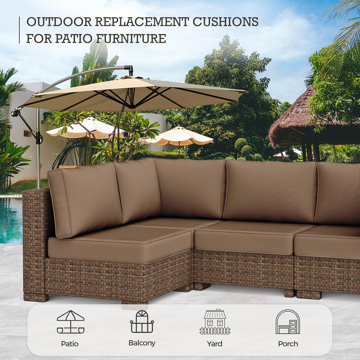 Outdoor Replacement Cushions, Waterproof Outdoor Seat Cushions for Patio Furniture, 14-Piece Couch Cushions Patio Sofa Cushions for Patio 6 Seat Sectional Cushion (Coffee)