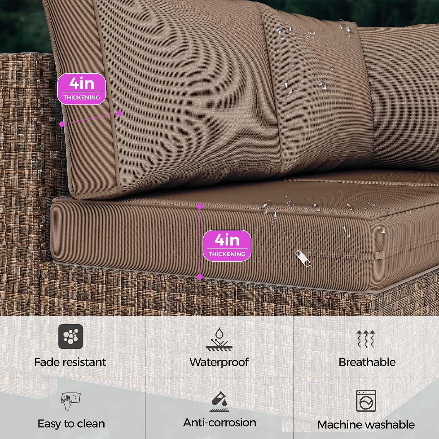 Outdoor Replacement Cushions, Waterproof Outdoor Seat Cushions for Patio Furniture, 14-Piece Couch Cushions Patio Sofa Cushions for Patio 6 Seat Sectional Cushion (Coffee)