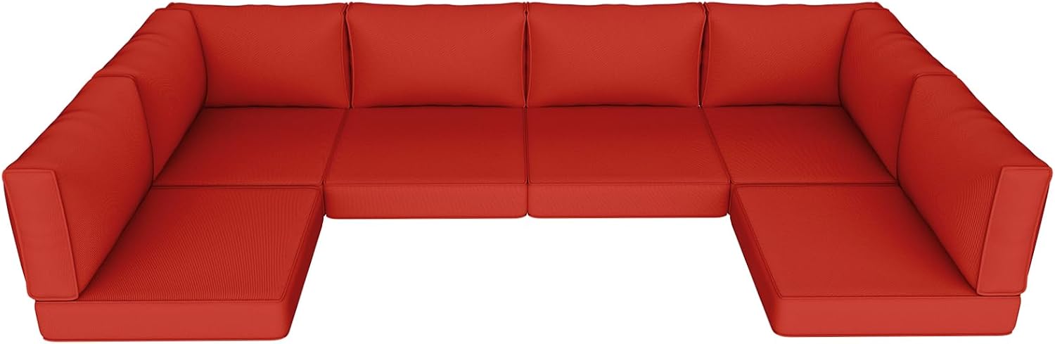 Outdoor Replacement Cushions, Waterproof Outdoor Seat Cushions for Patio Furniture, 14-Piece Couch Cushions Patio Sofa Cushions for Patio 6 Seat Sectional Cushion (Red)