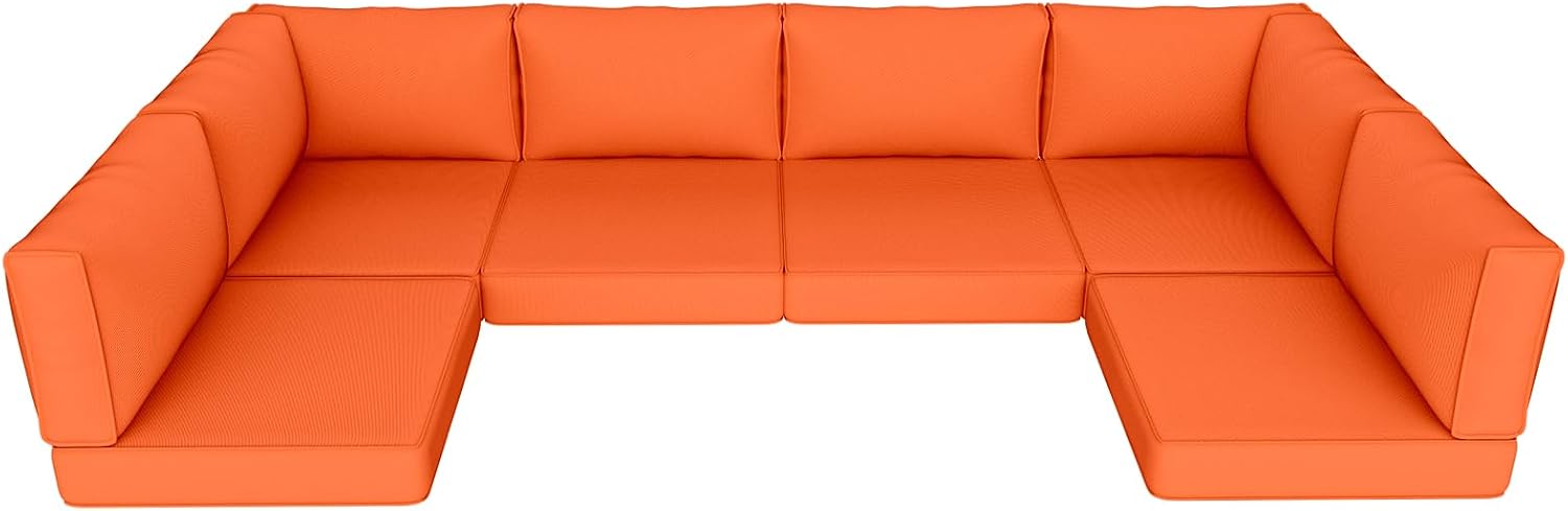 Outdoor Replacement Cushions 14-Piece Waterproof - Patio Furniture Couch Cushions for 6-Seat Sectional Sofa, Outdoor Seat Cushions for Deck, Garden, Backyard (Orange)
