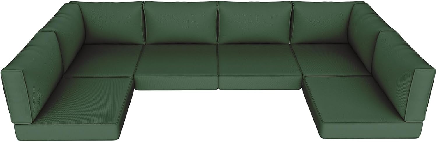 Outdoor Replacement Cushions, Waterproof Outdoor Seat Cushions for Patio Furniture, 14-Piece Couch Cushions Patio Sofa Cushions for Patio 6 Seat Sectional Cushion (Dark Green)