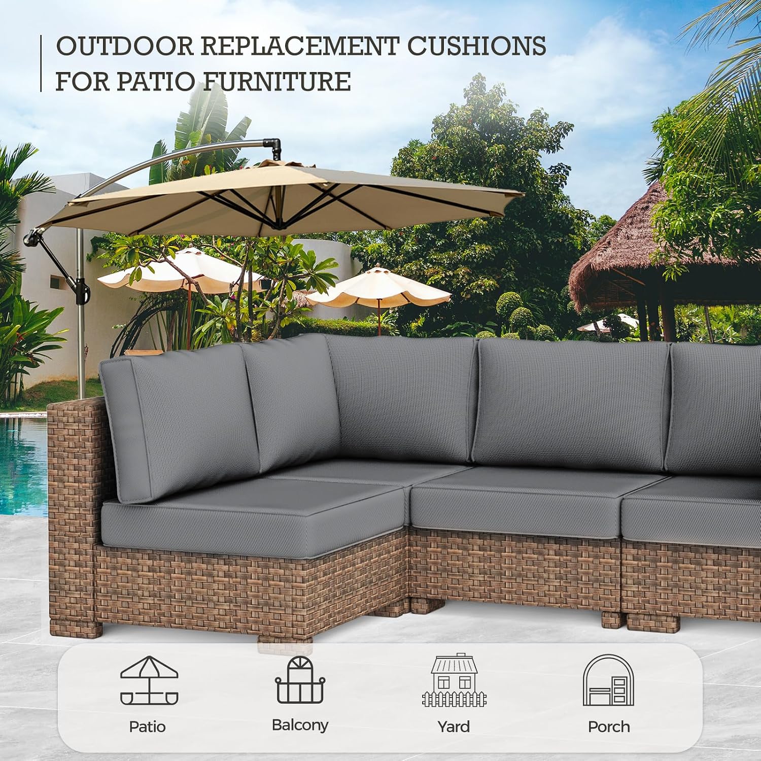 Outdoor Replacement Cushions, Waterproof Outdoor Seat Cushions for Patio Furniture, 14-Piece Couch Cushions Patio Sofa Cushions for Patio 6 Seat Sectional Cushion (Dark Gray)