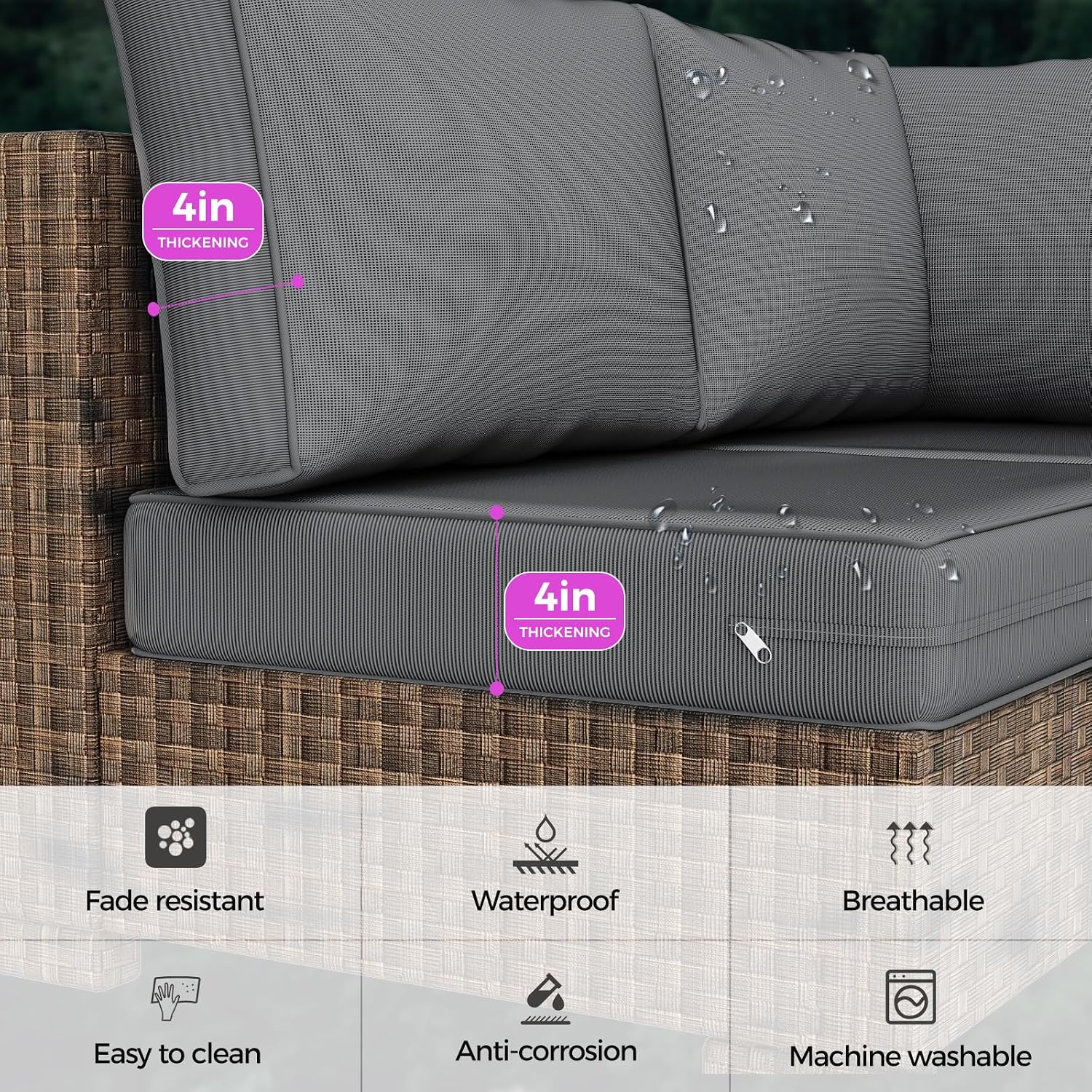 Outdoor Replacement Cushions, Waterproof Outdoor Seat Cushions for Patio Furniture, 14-Piece Couch Cushions Patio Sofa Cushions for Patio 6 Seat Sectional Cushion (Dark Gray)