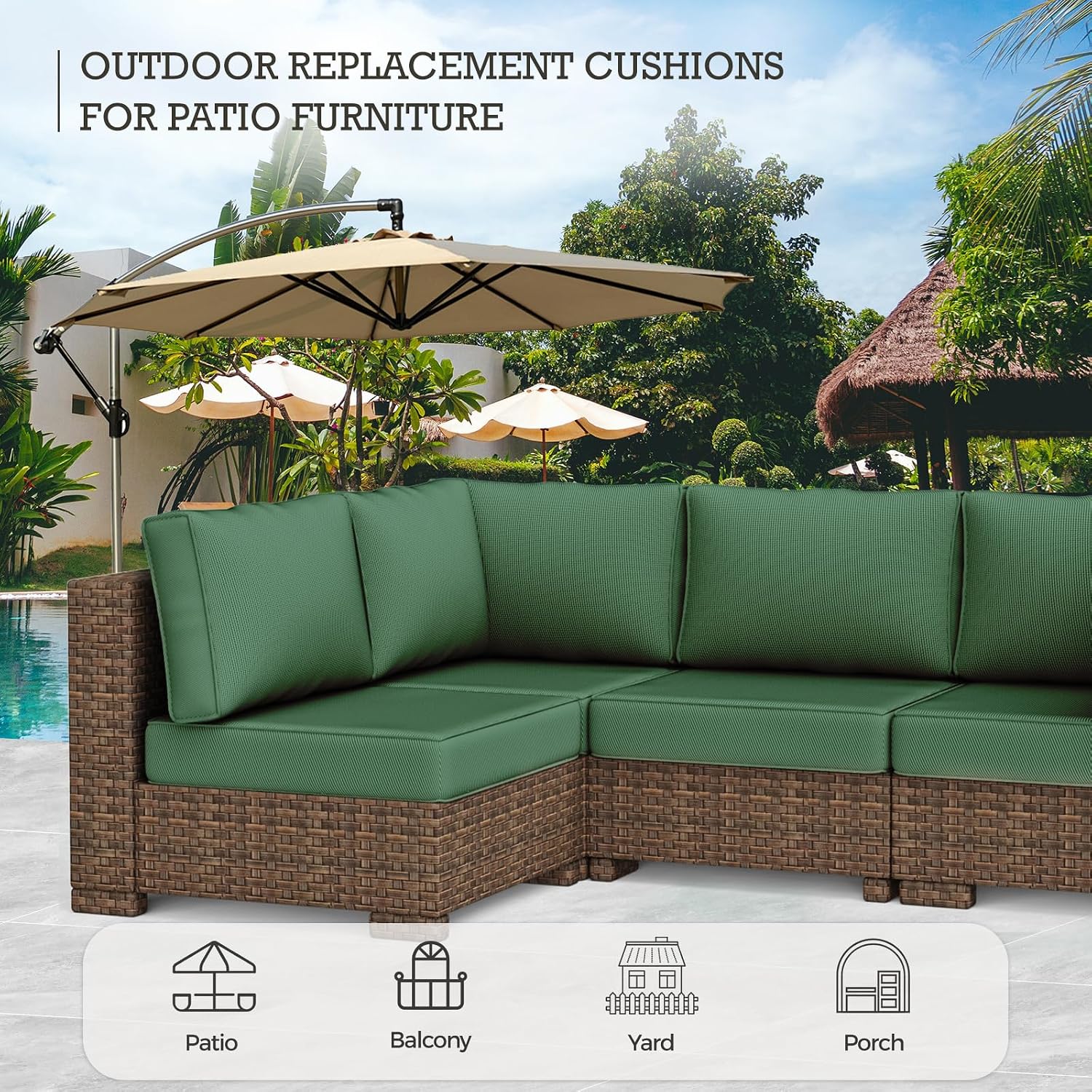 Outdoor Replacement Cushions, Waterproof Outdoor Seat Cushions for Patio Furniture, 14-Piece Couch Cushions Patio Sofa Cushions for Patio 6 Seat Sectional Cushion (Dark Green)