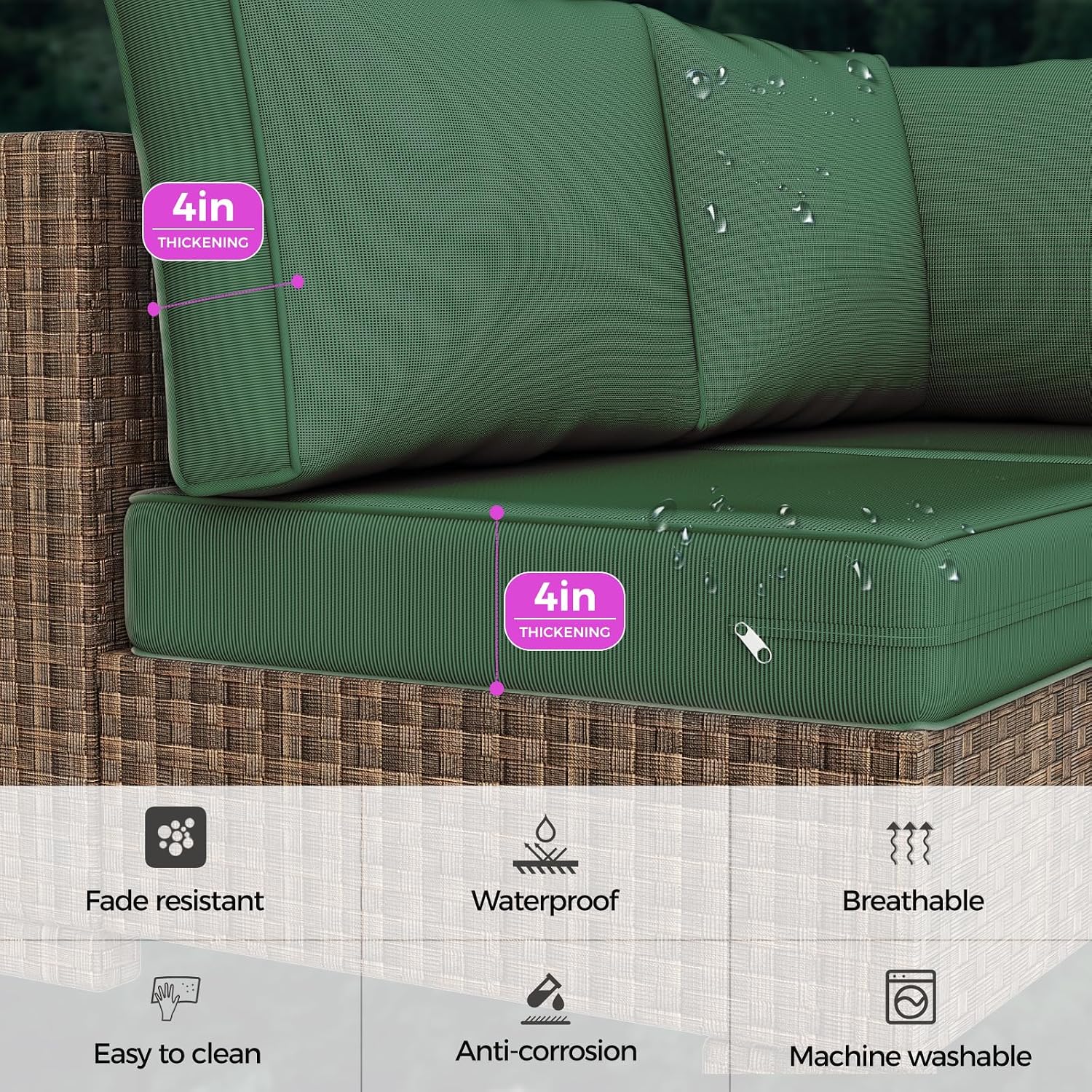 Outdoor Replacement Cushions, Waterproof Outdoor Seat Cushions for Patio Furniture, 14-Piece Couch Cushions Patio Sofa Cushions for Patio 6 Seat Sectional Cushion (Dark Green)