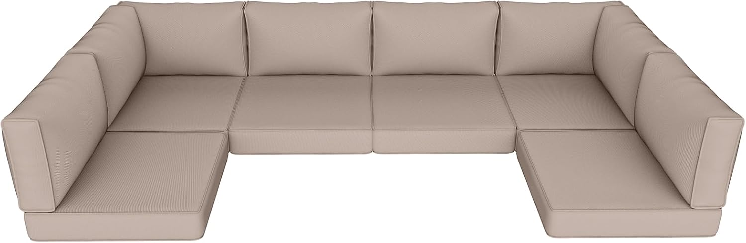 Outdoor Replacement Cushions 14-Piece Waterproof - Patio Furniture Couch Cushions for 6-Seat Sectional Sofa, Durable Outdoor Seat Cushions for Deck, Garden, Backyard (Khaki)