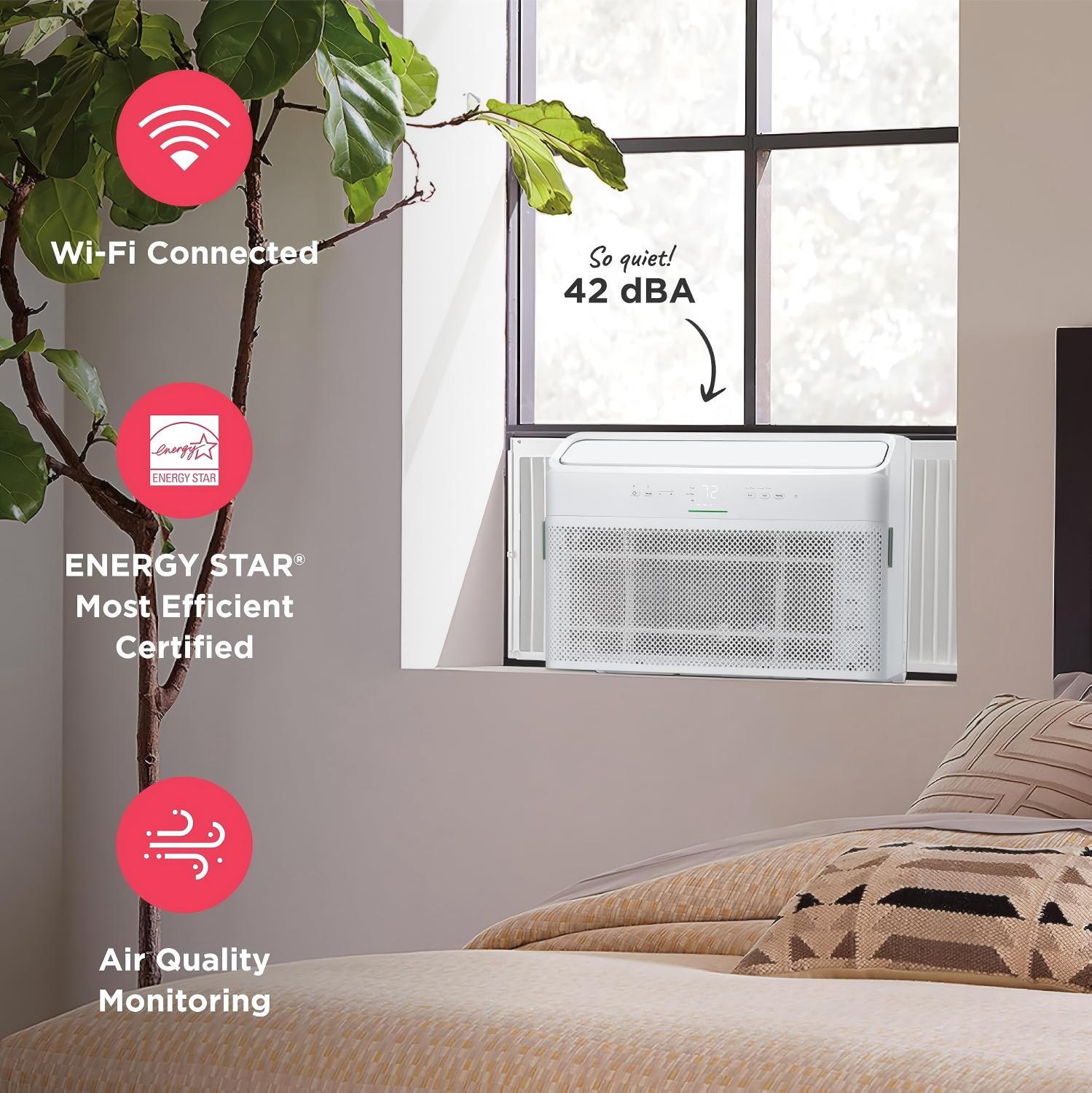 10,000 BTU Smart Inverter Window Air Conditioner with Wi-Fi, Energy Star Most Efficient Certification & Indoor Air Quality Monitoring, Cools Up to 450 Sq. Ft., Ultra Quiet, White 