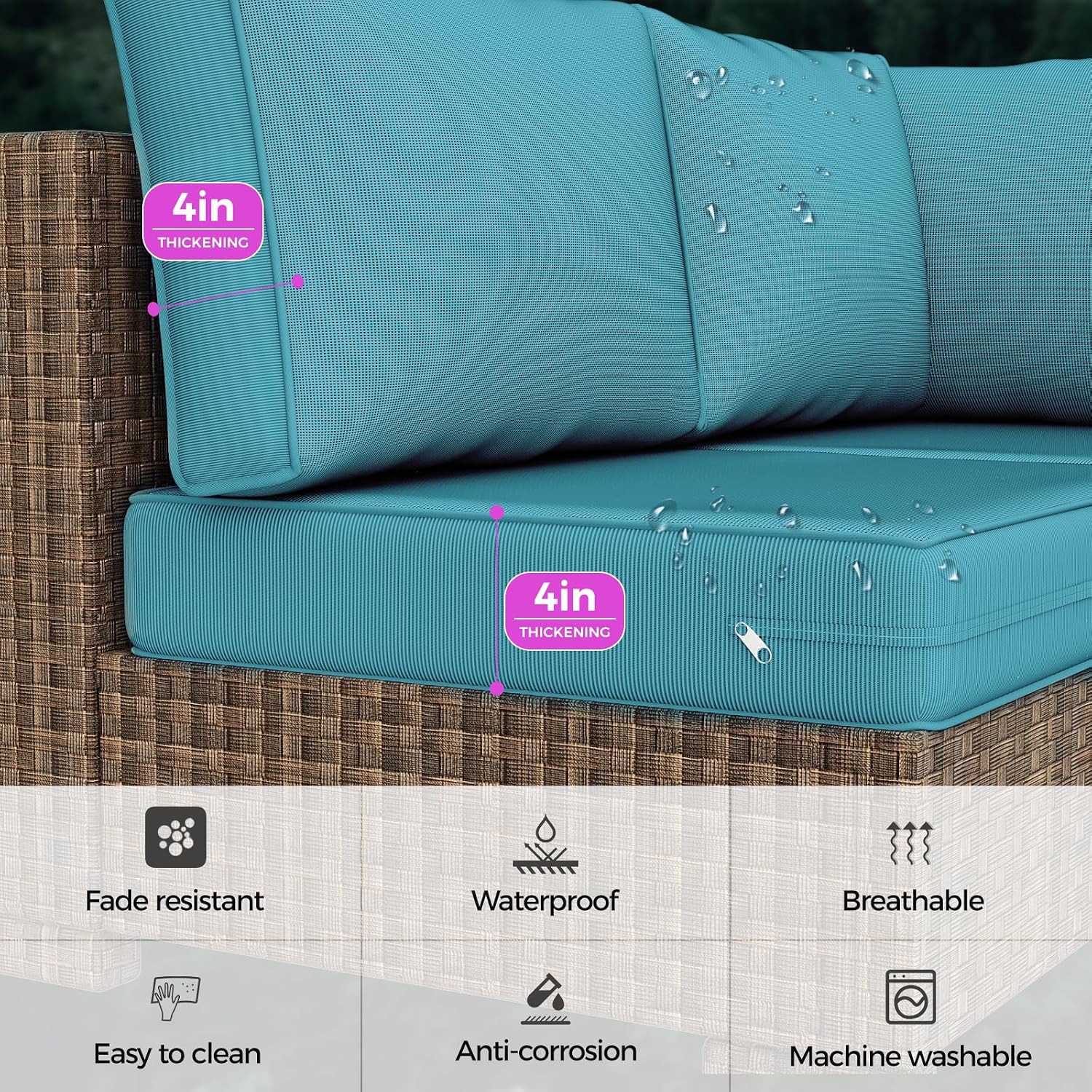Outdoor Replacement Cushions, Waterproof Outdoor Seat Cushions for Patio Furniture, 14-Piece Couch Cushions Patio Sofa Cushions for Patio 6 Seat Sectional Cushion (Lake Blue)