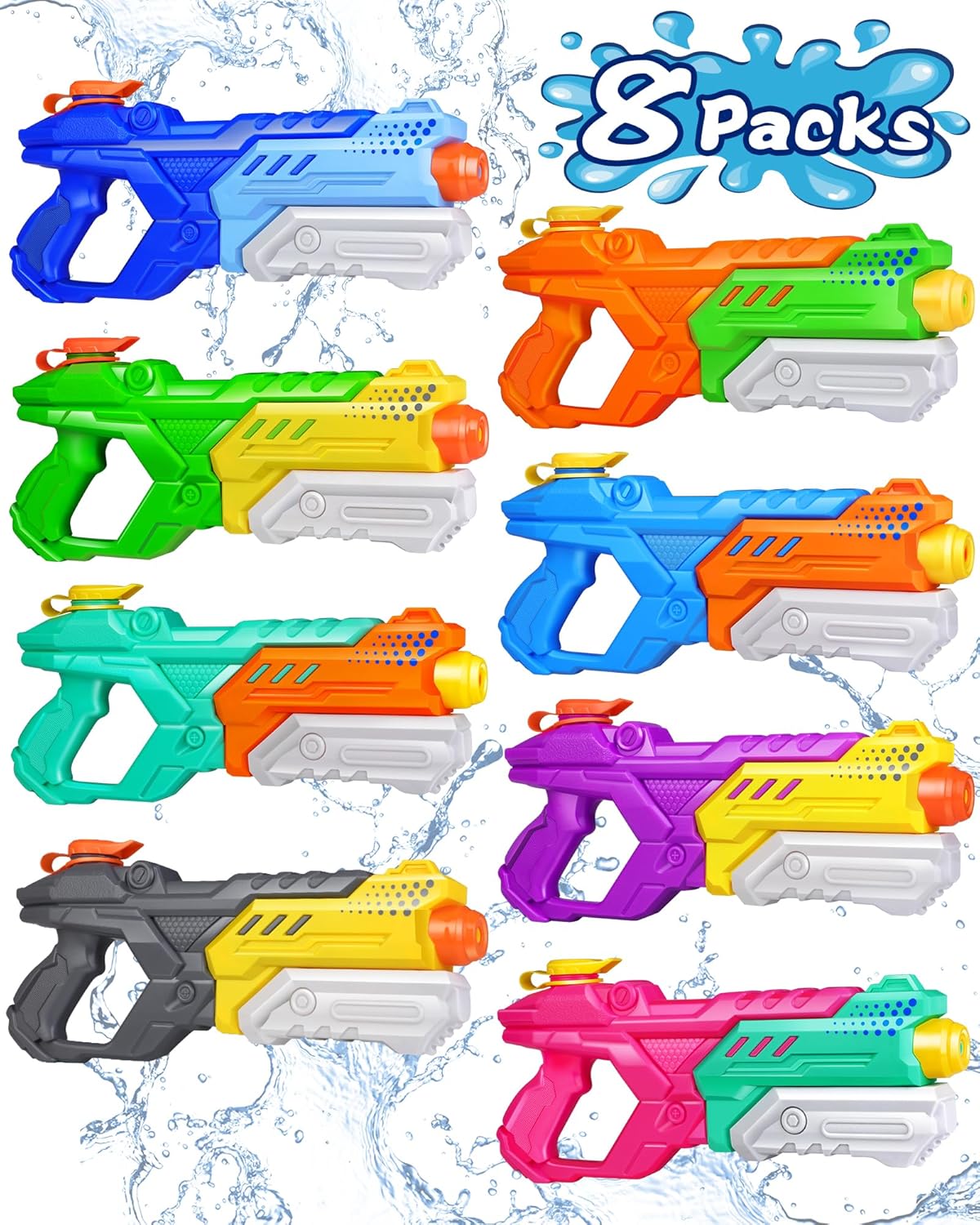 8 Pack 600cc Water Guns for Kids & Adults